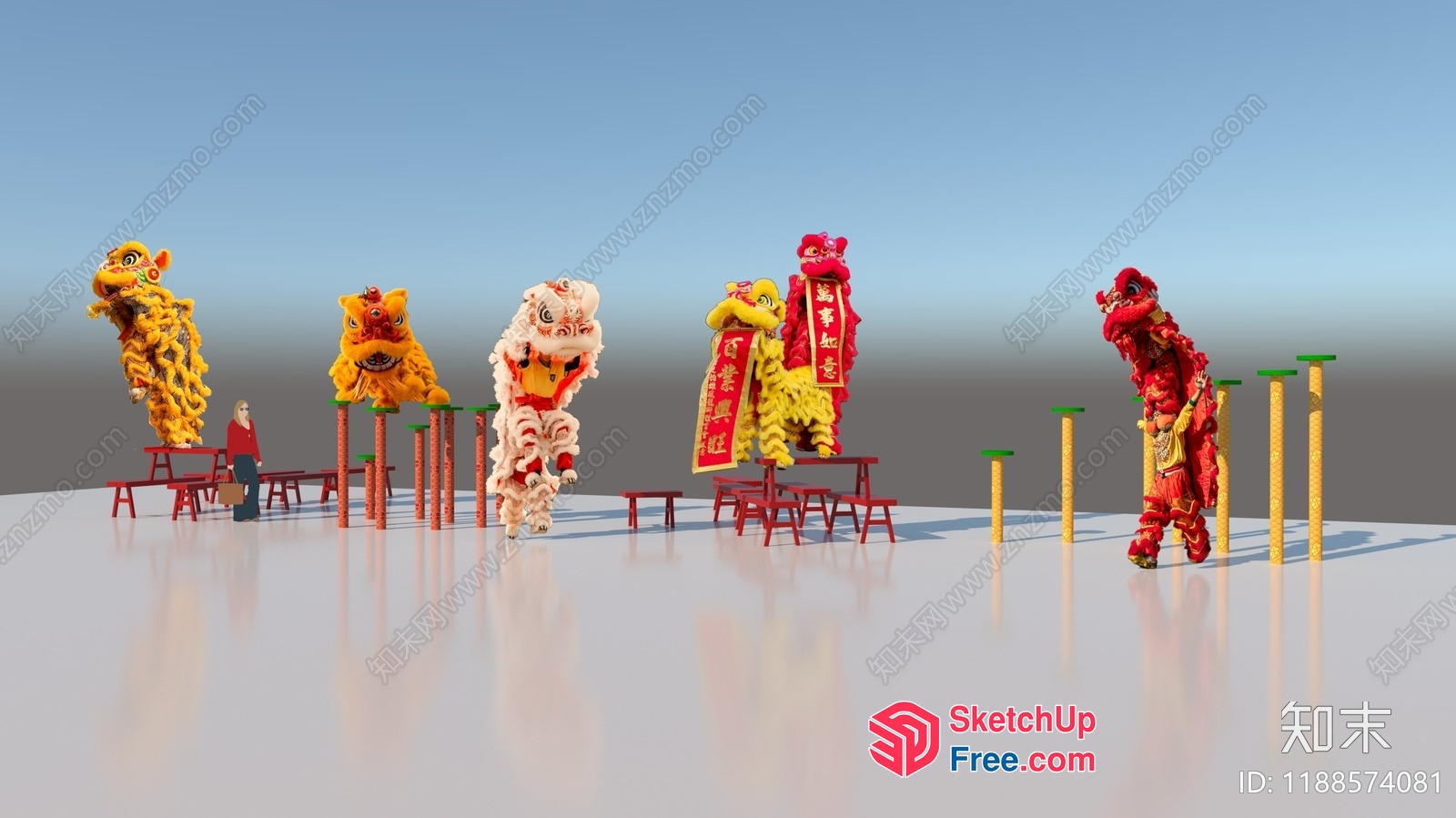Vibrant Lion Dance Performance 3D SketchUp File