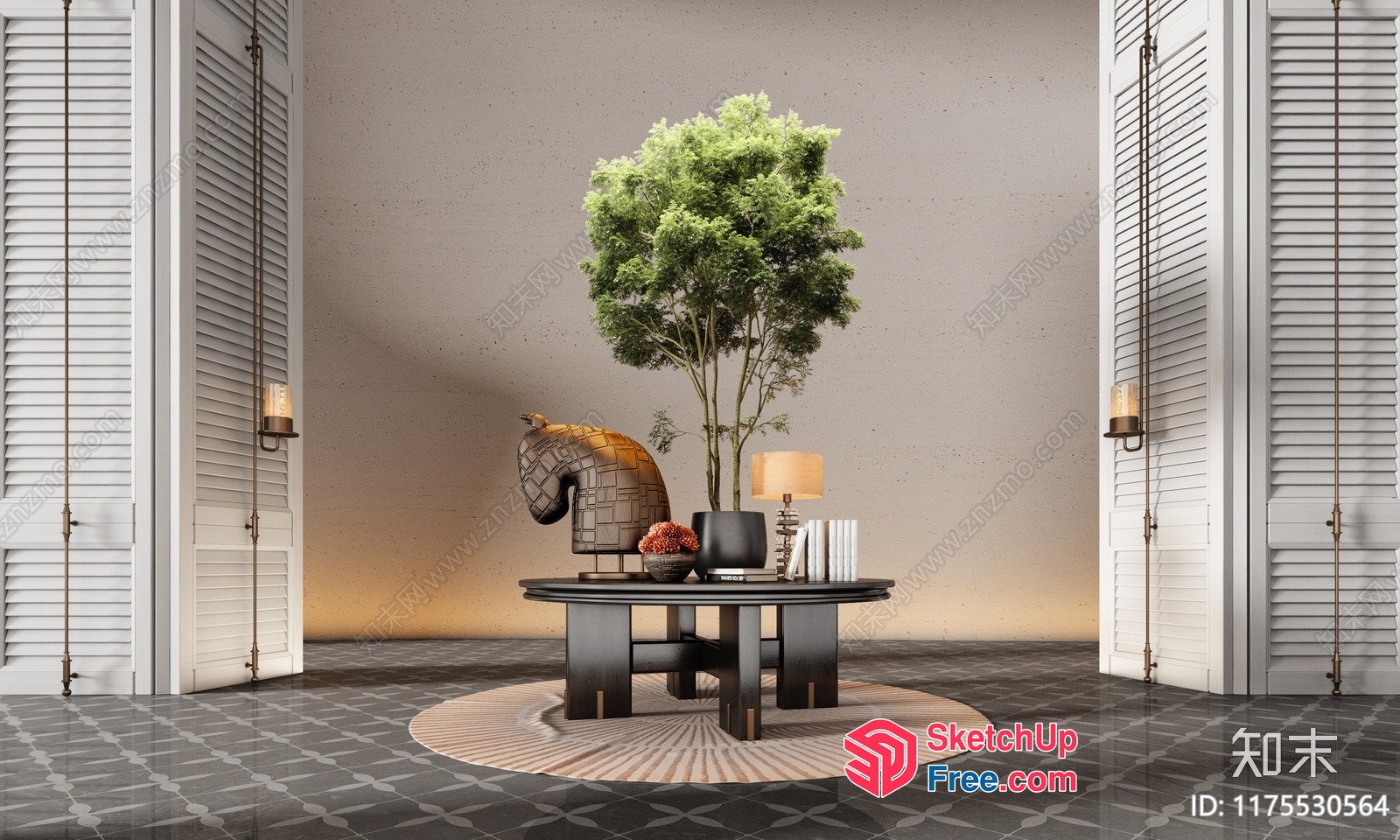 Modern Interior With Black Furniture And Greenery 3D SketchUp File