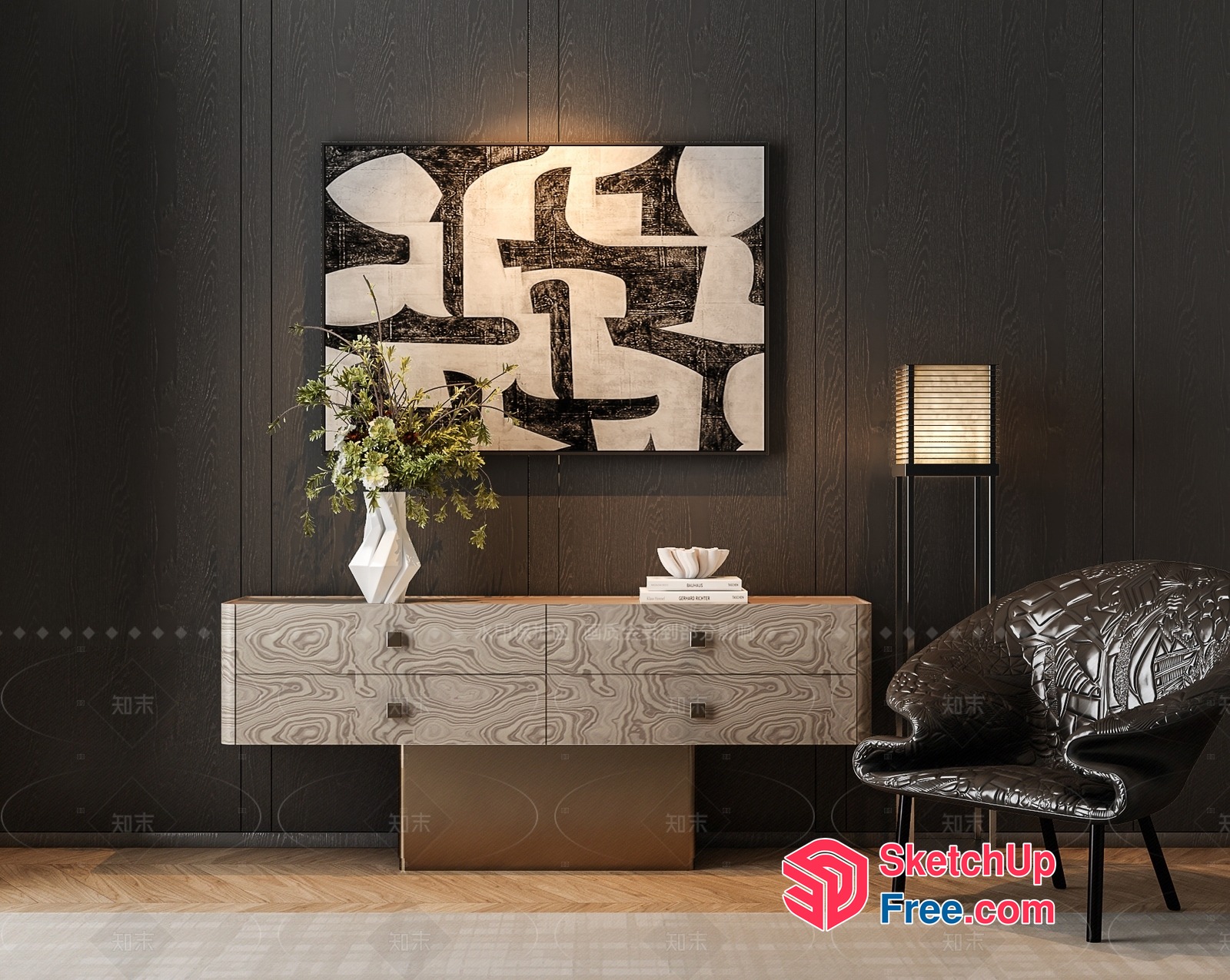 Modern Black And White Abstract Artwork In A Contemporary Room 3D SketchUp File