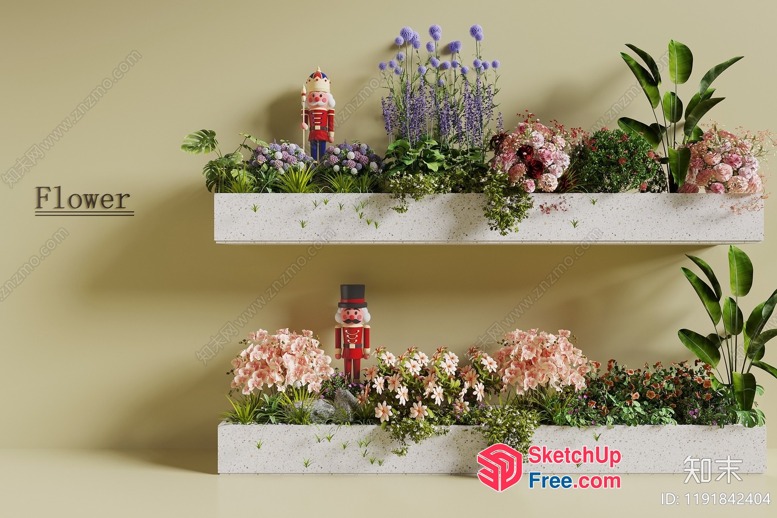 Vibrant Flower Arrangement On Two White Shelves 3D SketchUp File