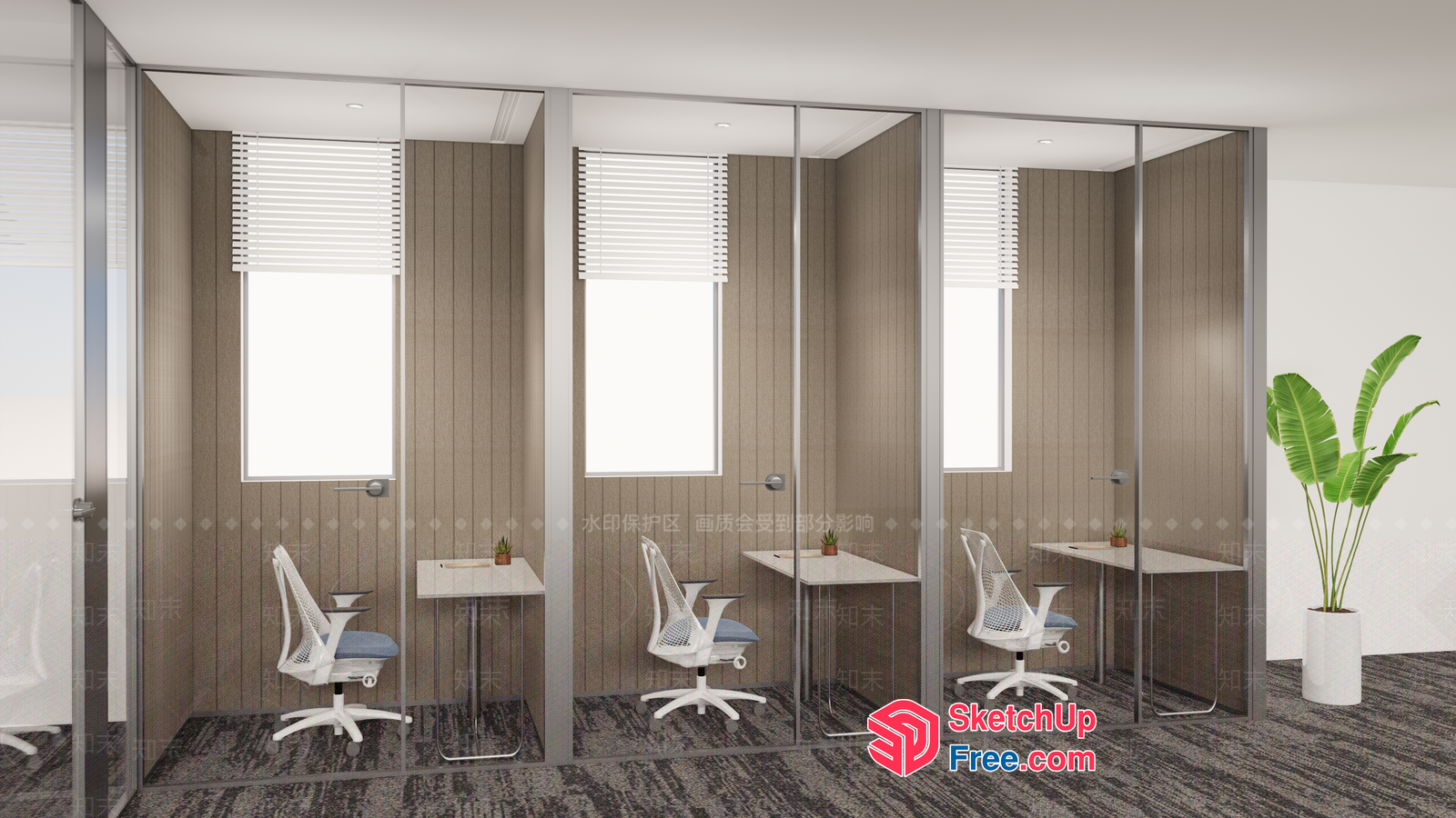Modern Office Space With Glass Partitions And Minimalist Decor 3D SketchUp File