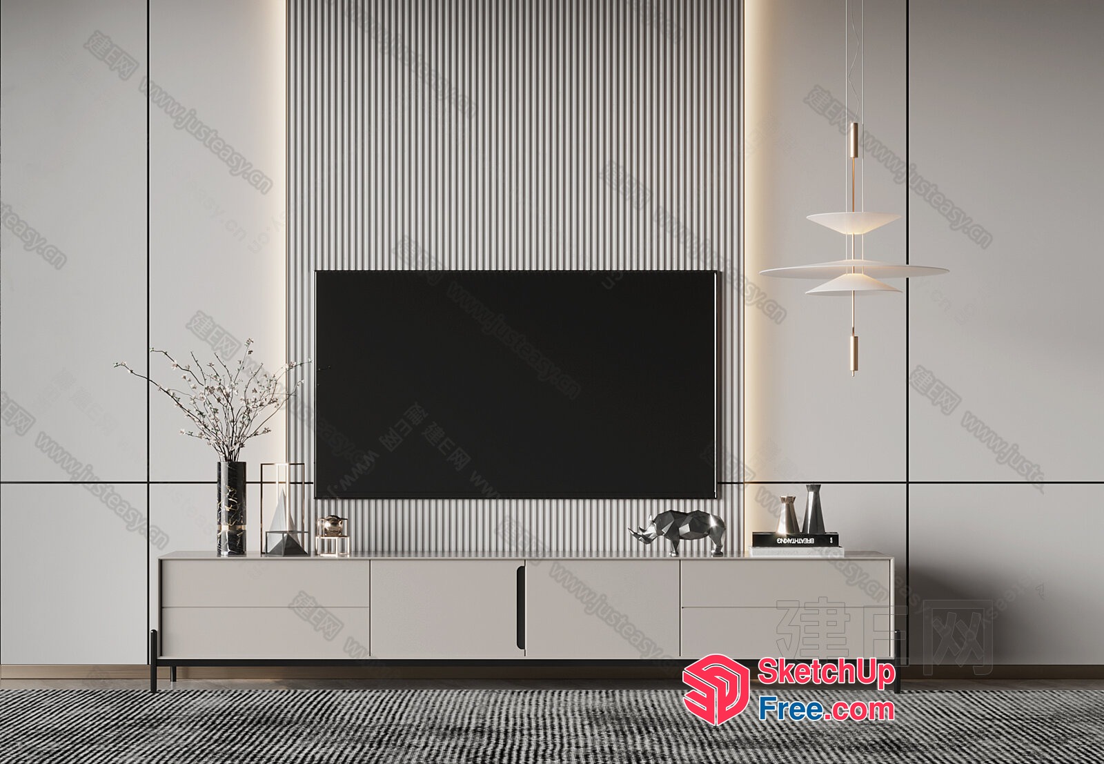 Modern Minimalist Living Room With Tv And Decor 3D SketchUp File