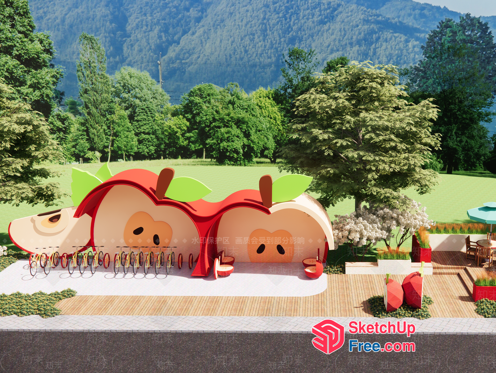 Vibrant Apple-Themed Outdoor Playground 3D SketchUp File