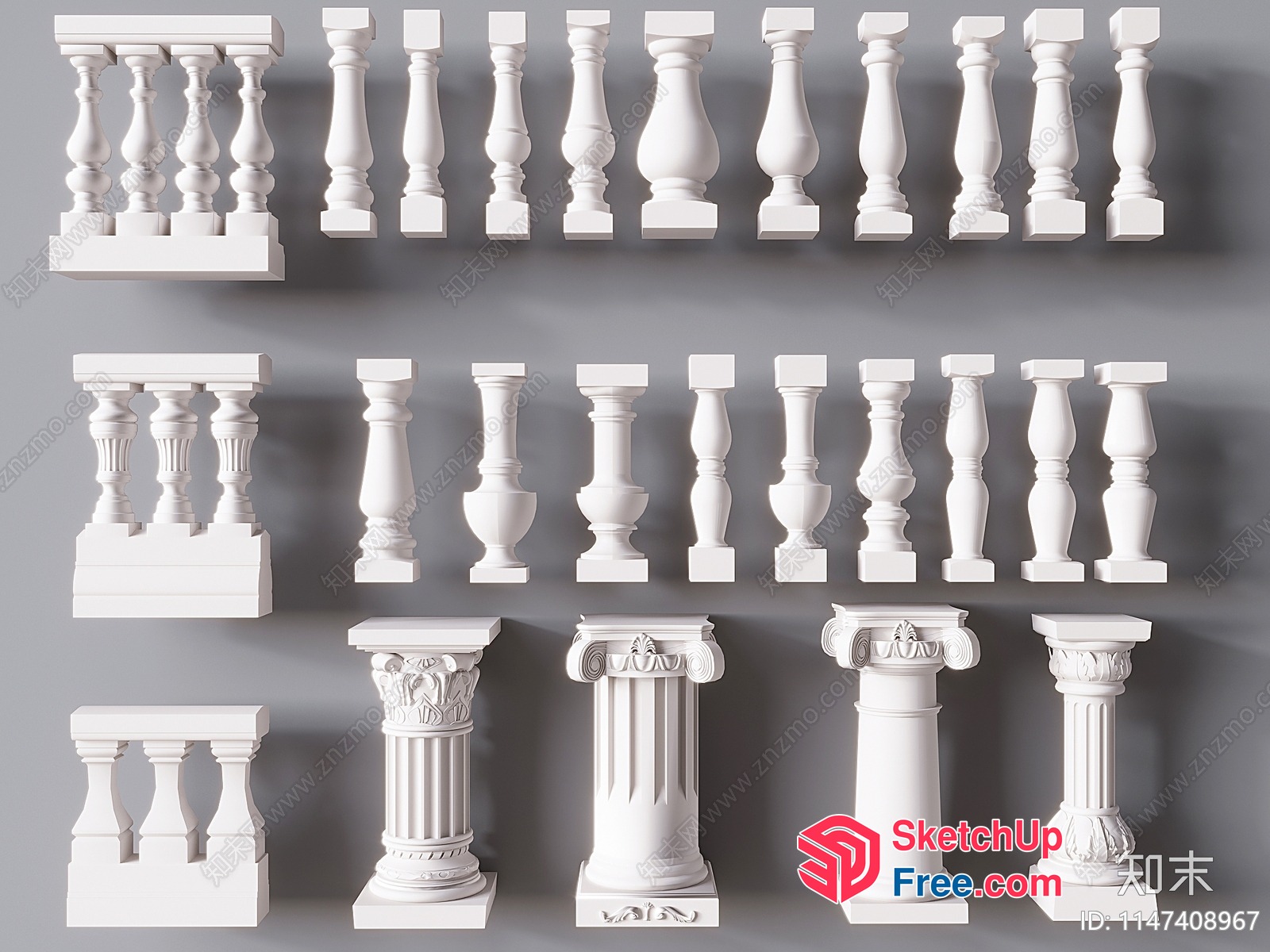Classic White Ornate Pillars 3D SketchUp File