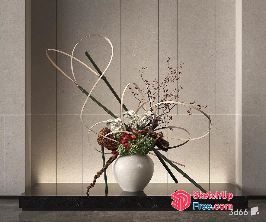 Elegant Floral Arrangement In White Vase 3D SketchUp File