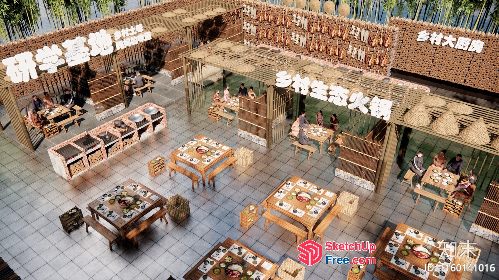 Asian Restaurant Dining Area 3D SketchUp File