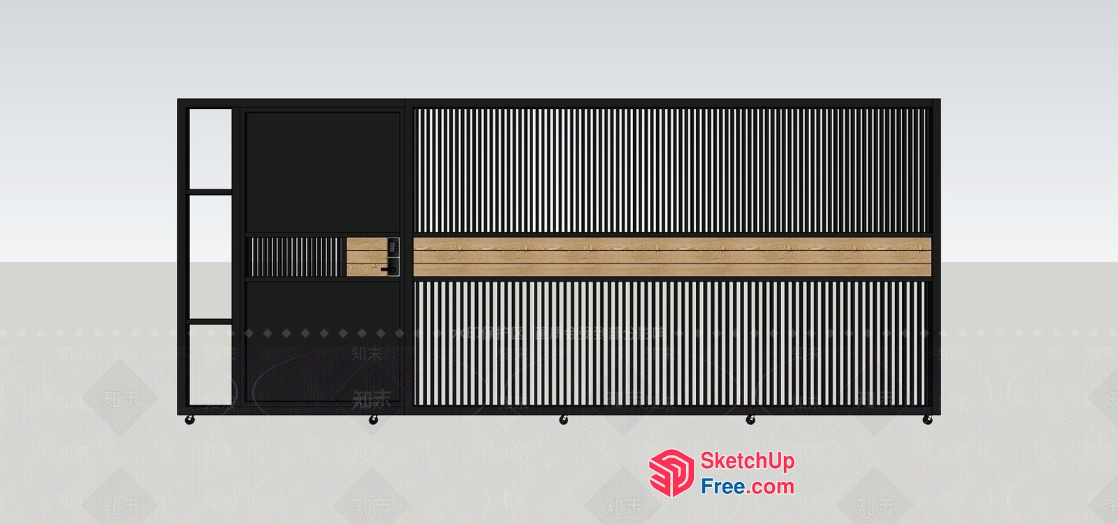 Modern Minimalist Japanese Style Slatted Partition Screen 3D SketchUp File