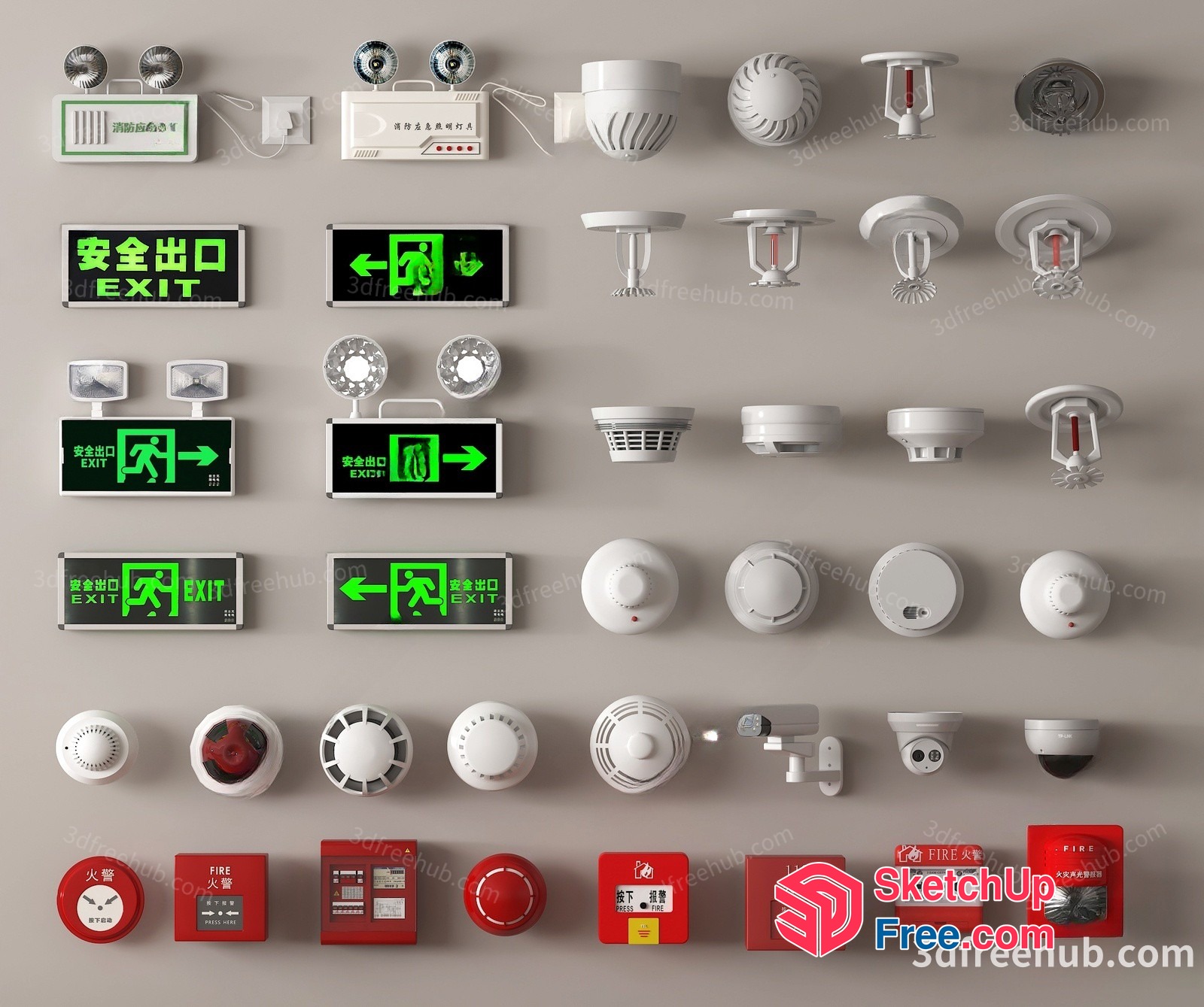 Emergency Exit Signs And Fire Alarms 3D SketchUp File