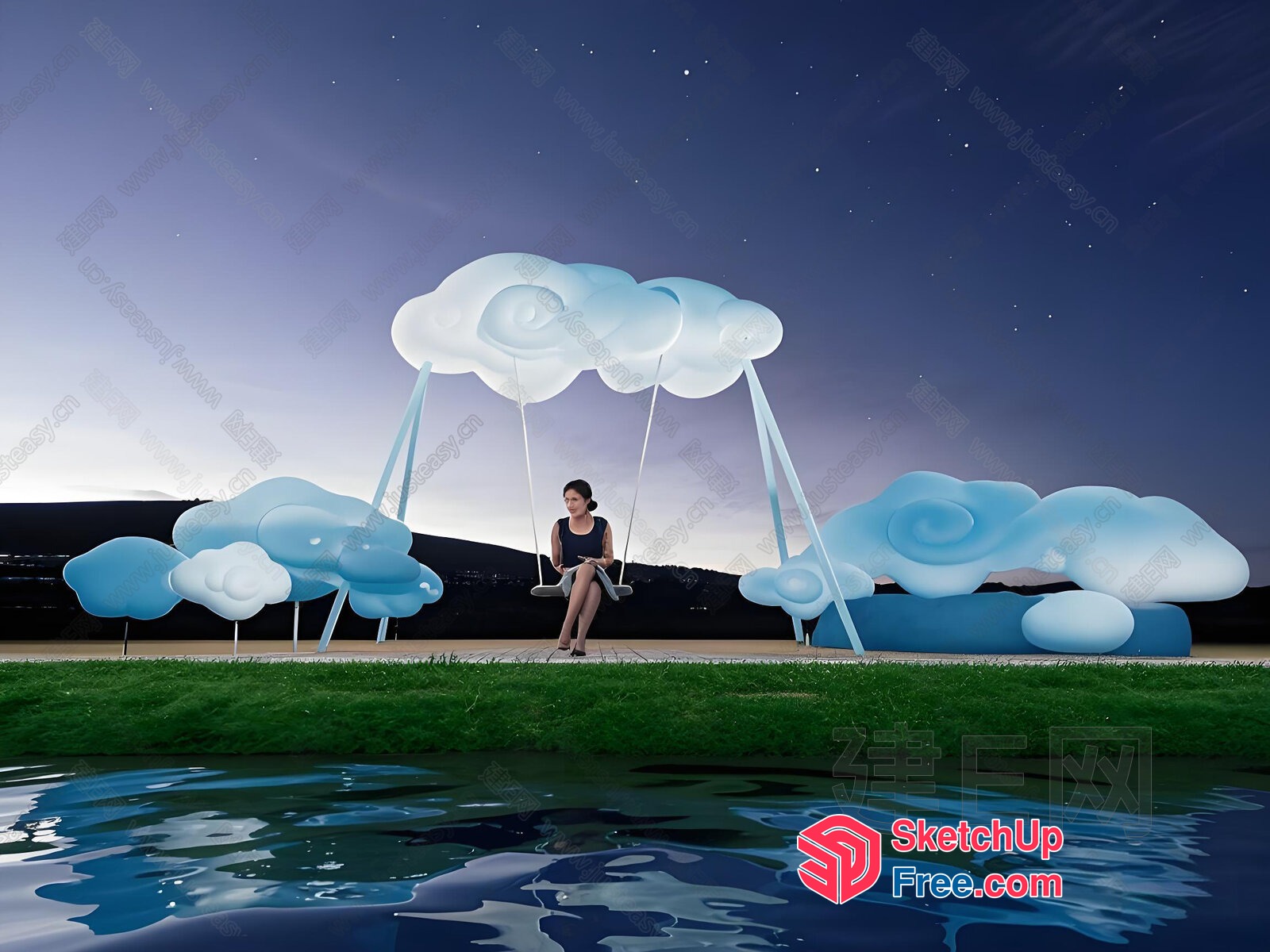 Serene Cloudy Oasis 3D SketchUp File