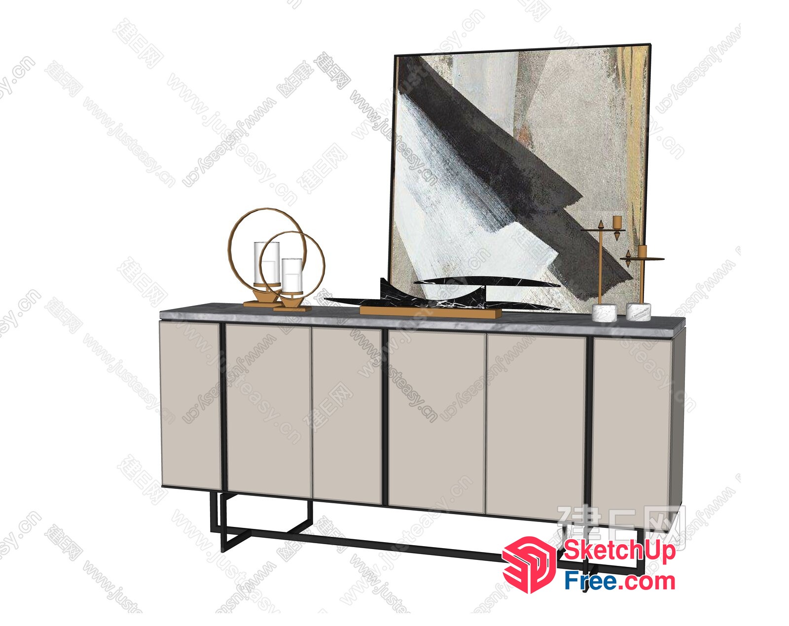 Modern Tv Cabinet With Abstract Artwork 3D SketchUp File