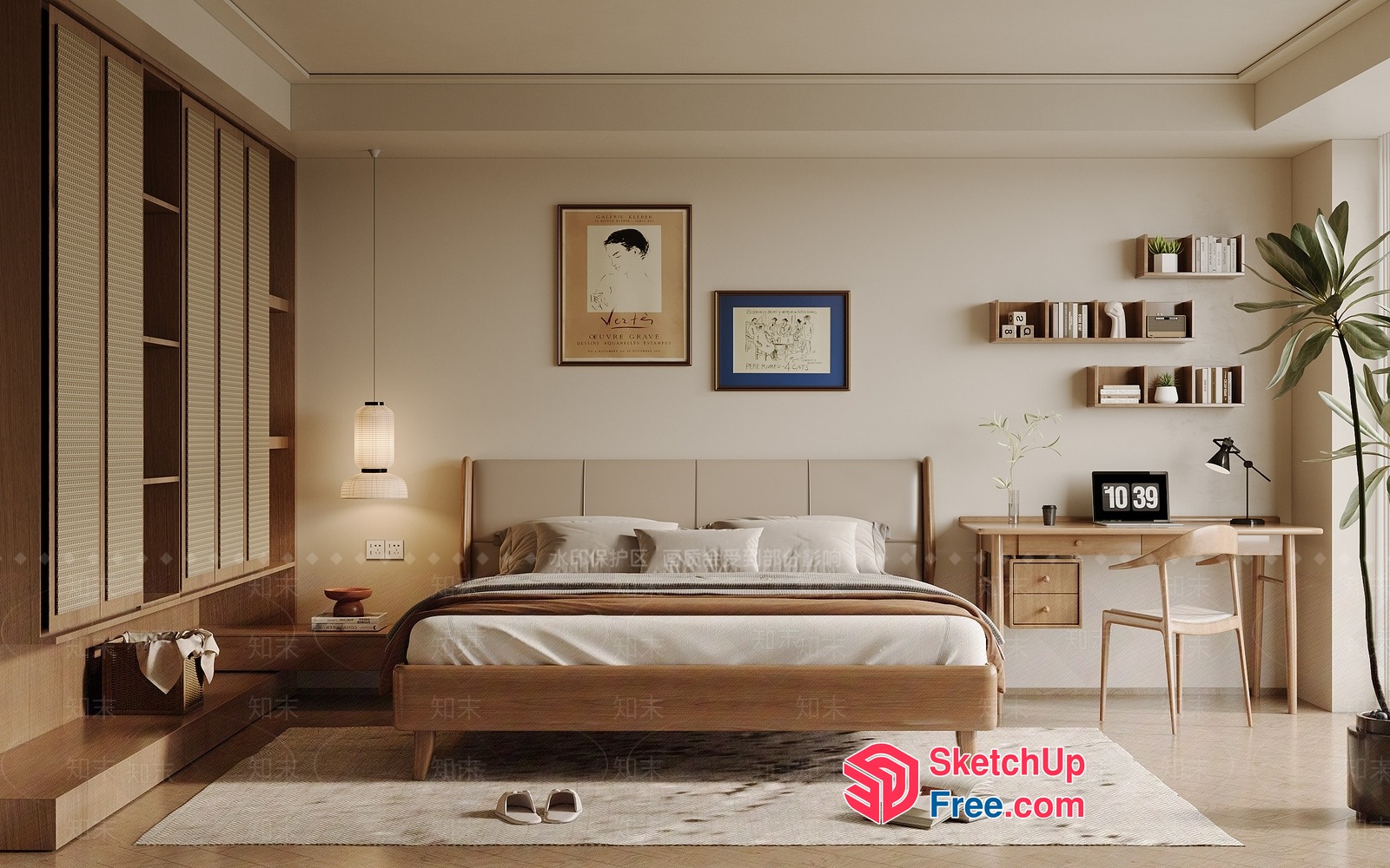 Cozy Minimalist Bedroom With Natural Wood Accents 3D SketchUp File