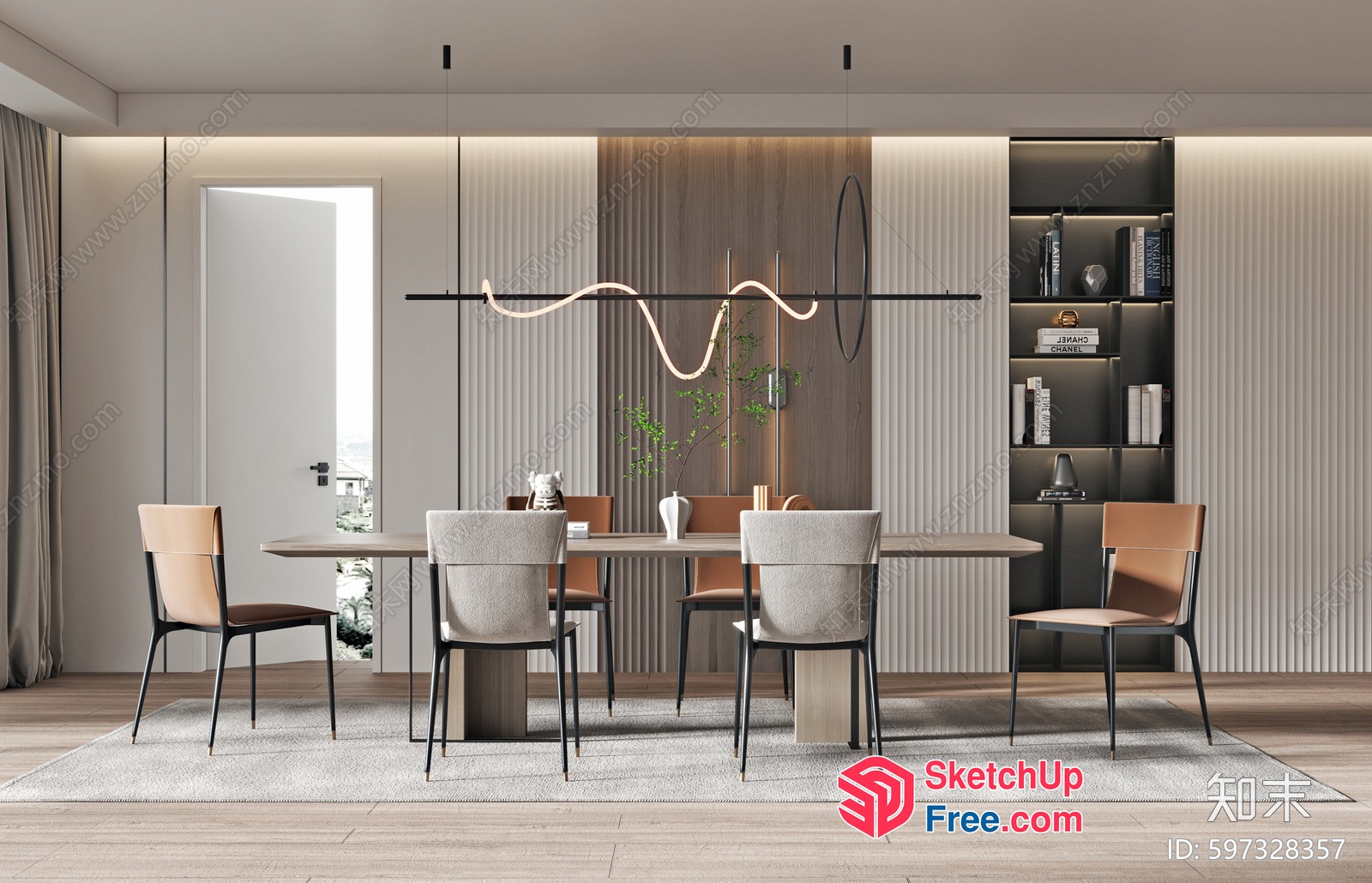 Minimalist Dining Room With Modern Lighting 3D SketchUp File