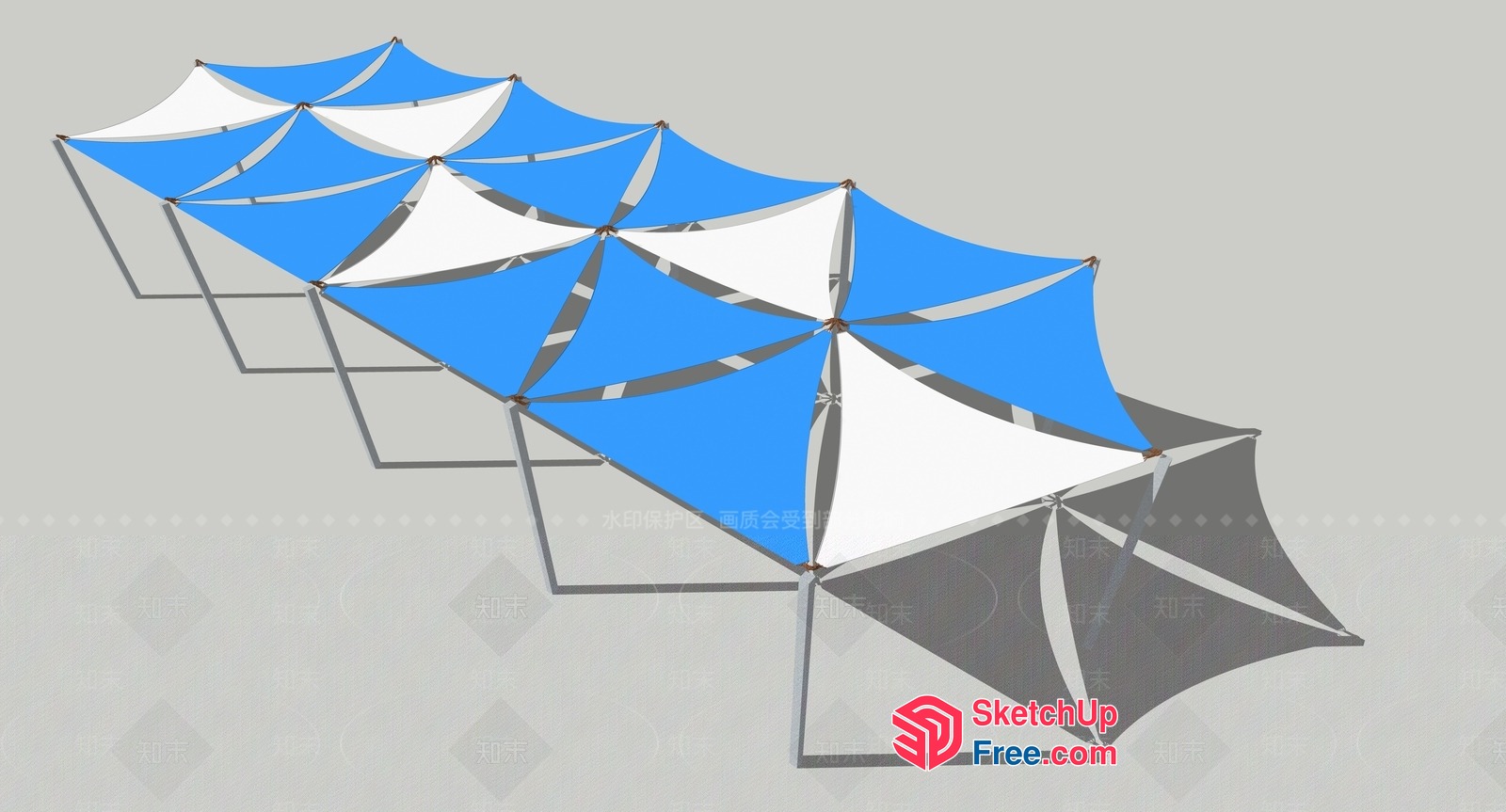 Outdoor Sun Shade Sail Tension Structure 3D SketchUp File