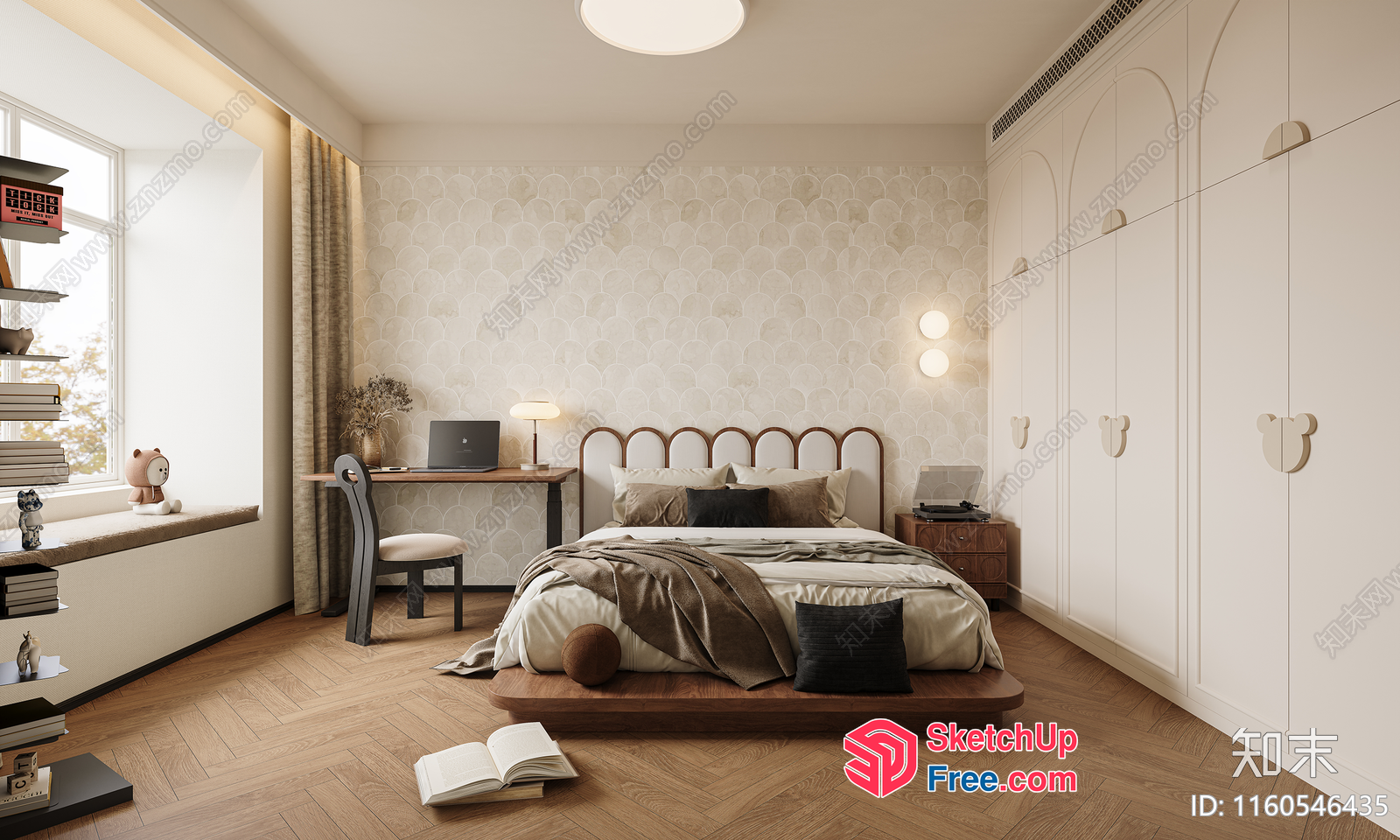 Modern Minimalist Bedroom With Natural Wood Accents 3D SketchUp File