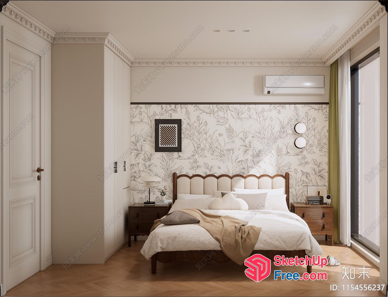 Elegant White Bedroom With Classic Moulding 3D SketchUp File
