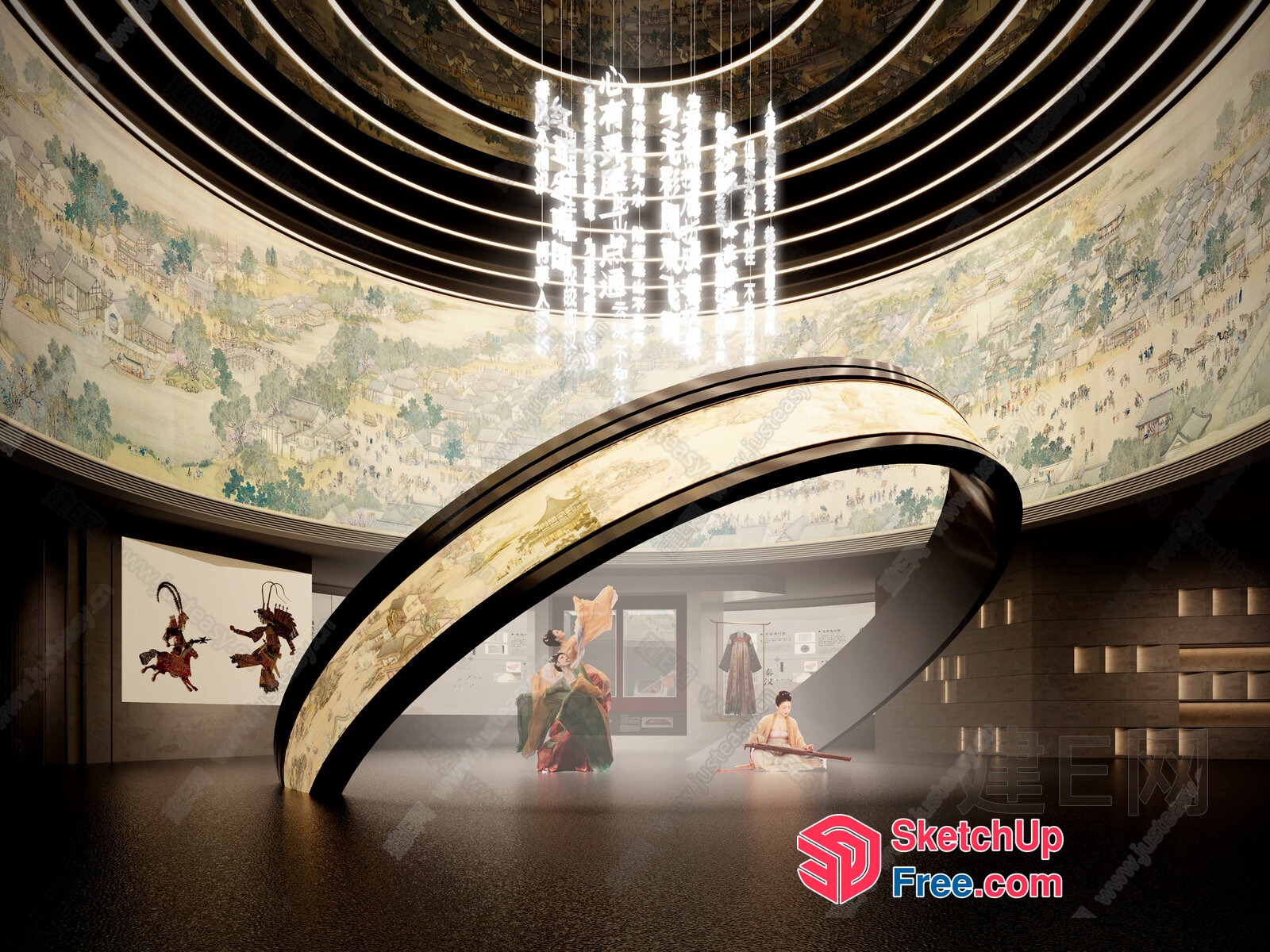 Grand, Curved, Illuminated, Artistic Interior 3D SketchUp File