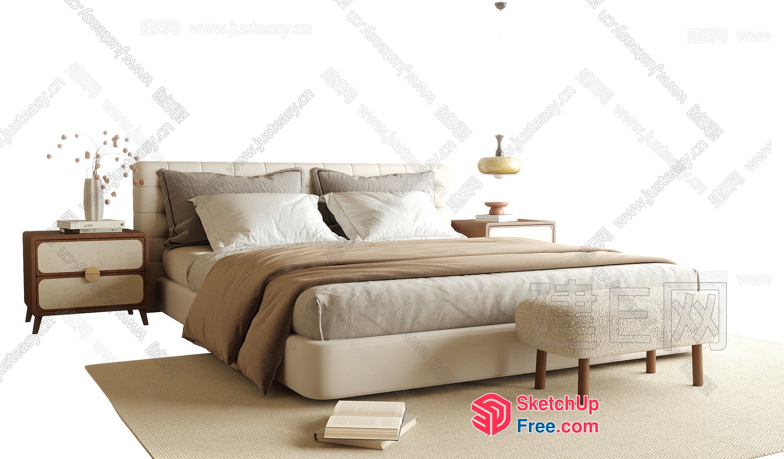 Modern Cream And Brown Bedside Tables 3D SketchUp File