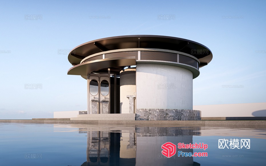 Modern Architecture With Curved Lines And Natural Elements 3D SketchUp File