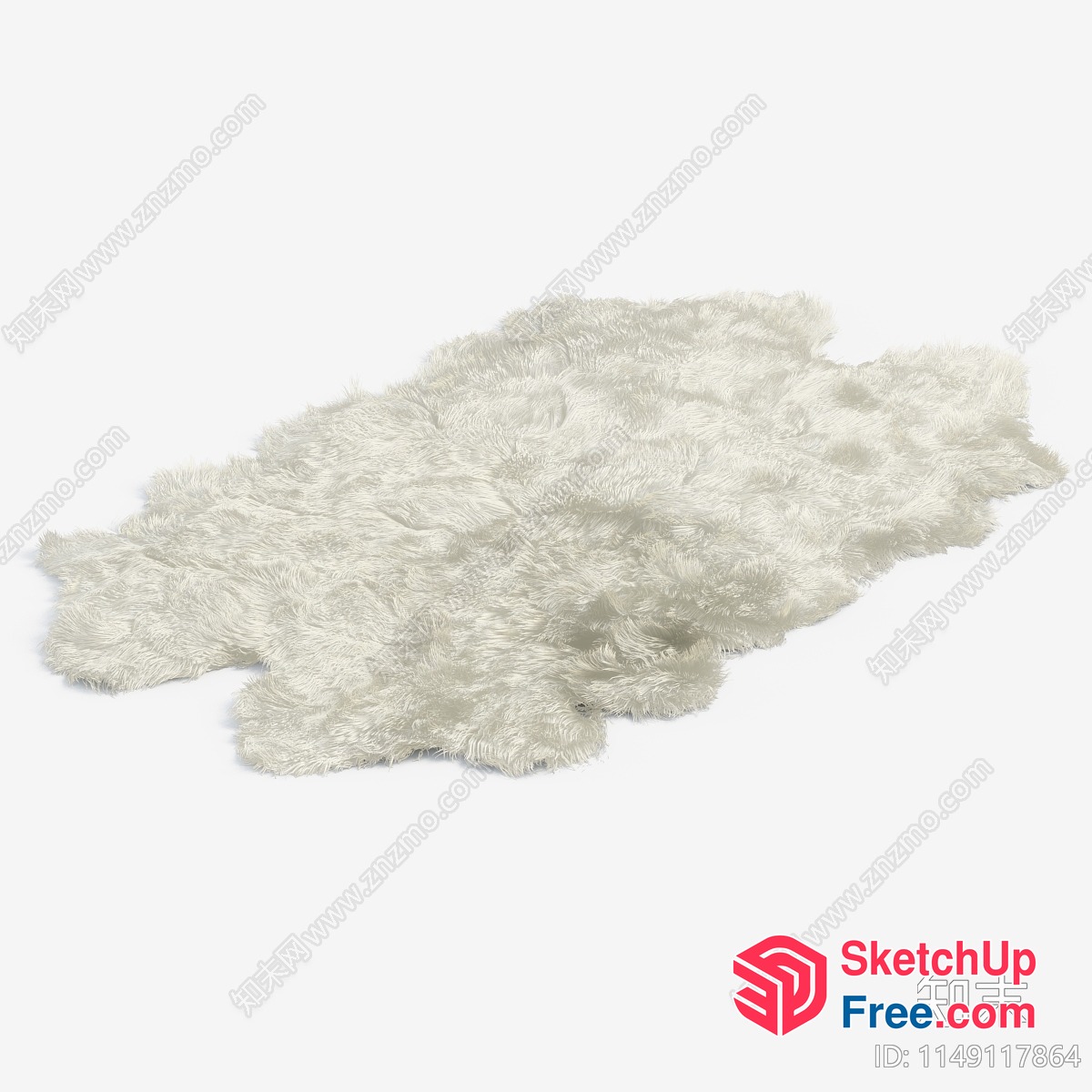 White Fuzzy Rug With Curled Edges 3D SketchUp File