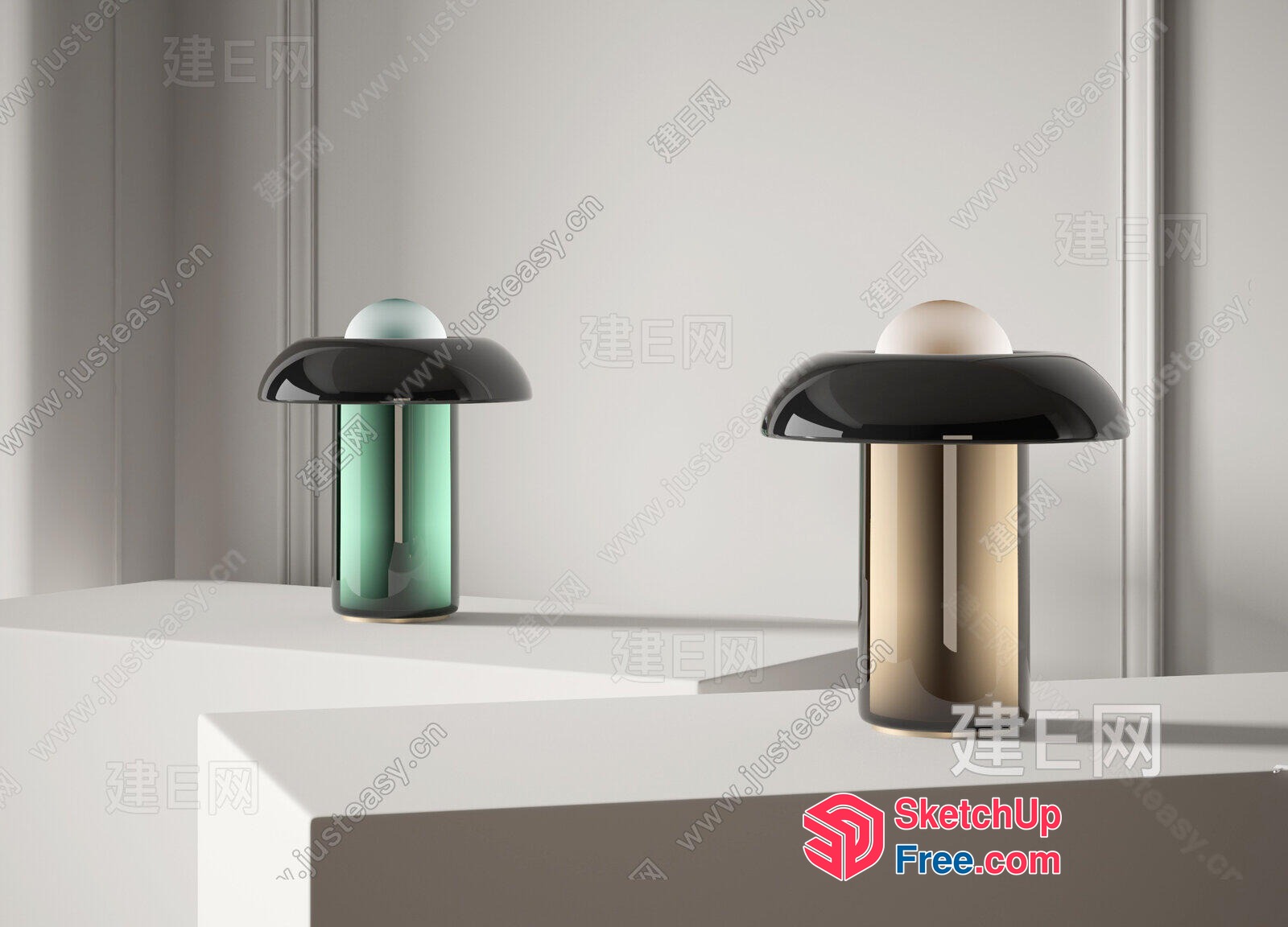 Two Modern Mushroom-Shaped Lamps On White Table 3D SketchUp File