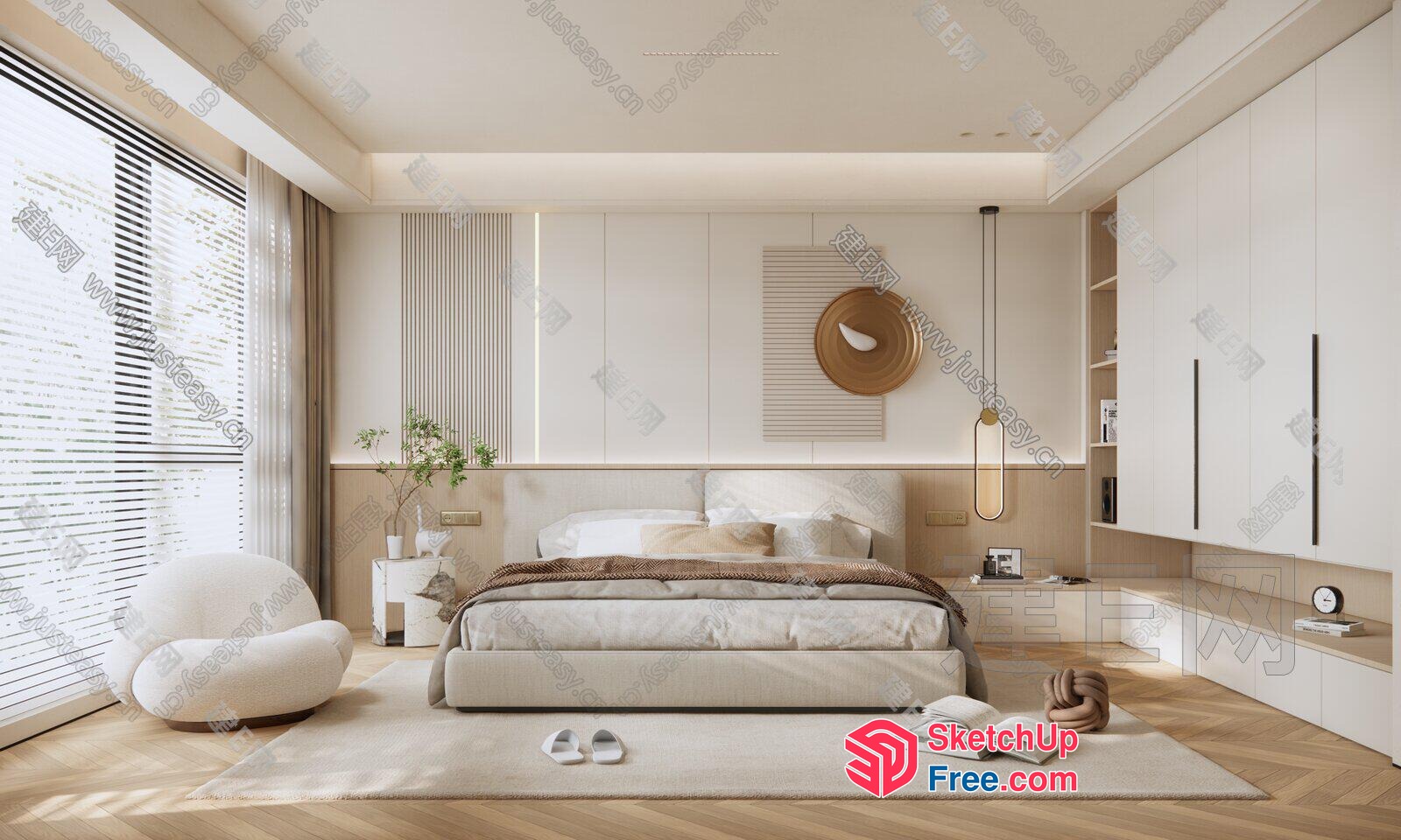 Modern Minimalist Bedroom With Neutral Tones 3D SketchUp File