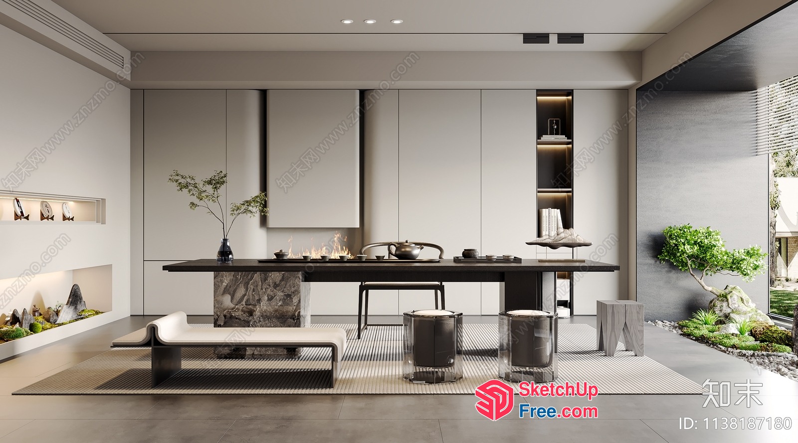 Minimalist Japanese-Style Living Room With Modern Decor 3D SketchUp File