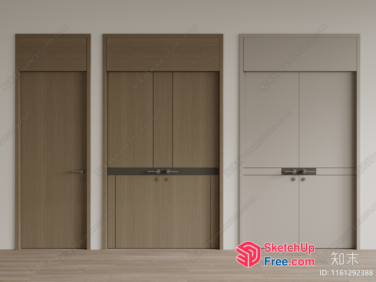 Three Tall Doors In Neutral Colors 3D SketchUp File