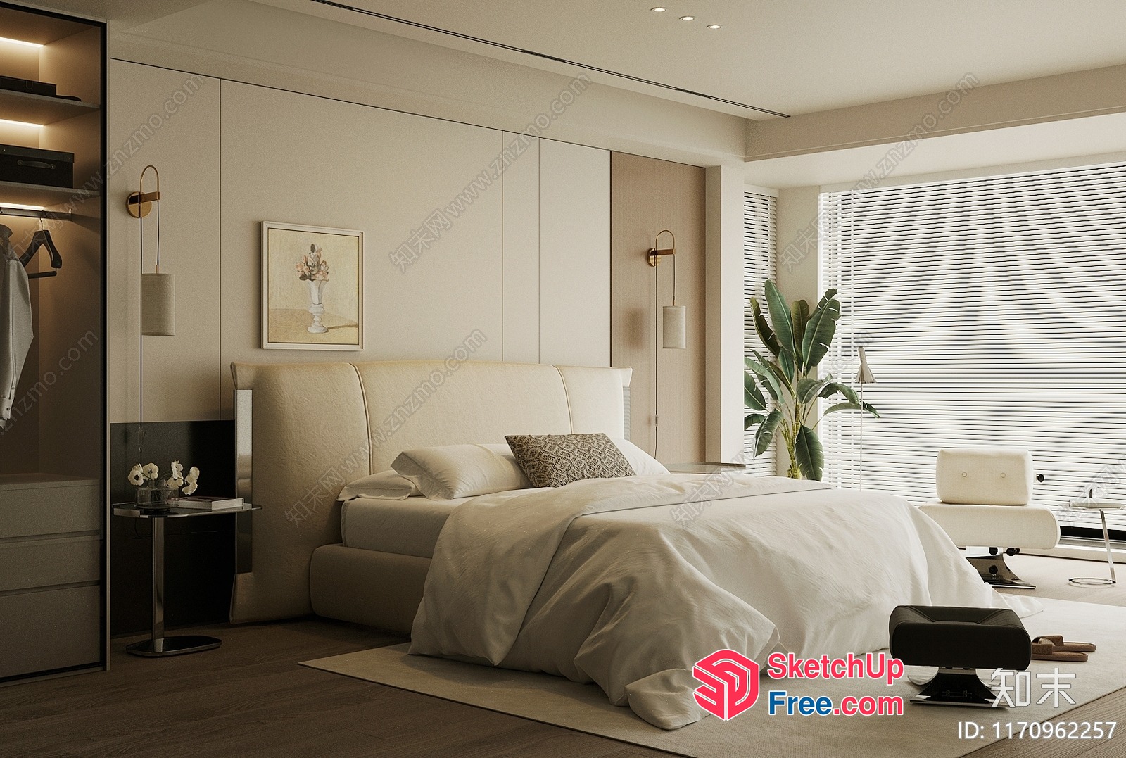 Modern Minimalist Bedroom Design With White And Cream Accents 3D SketchUp File