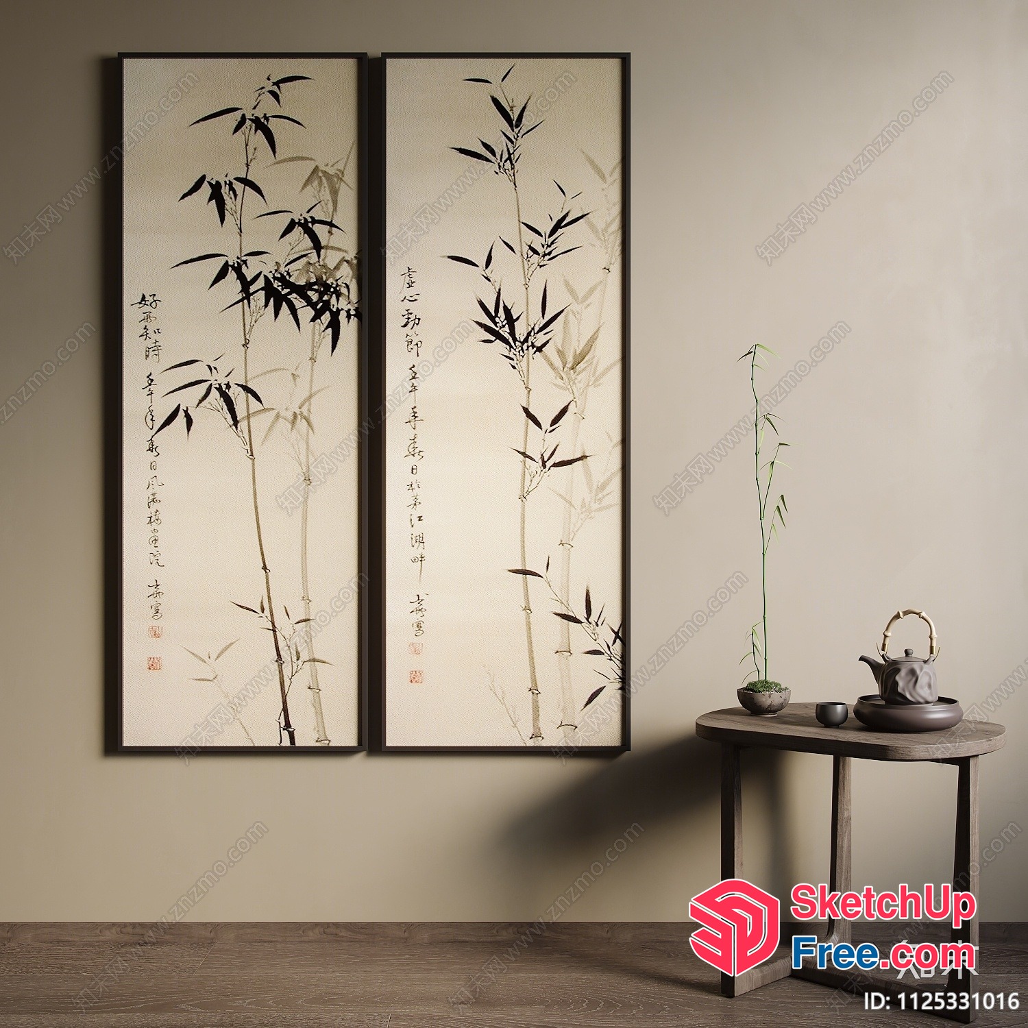 Elegant Asian-Inspired Bamboo Artwork 3D SketchUp File