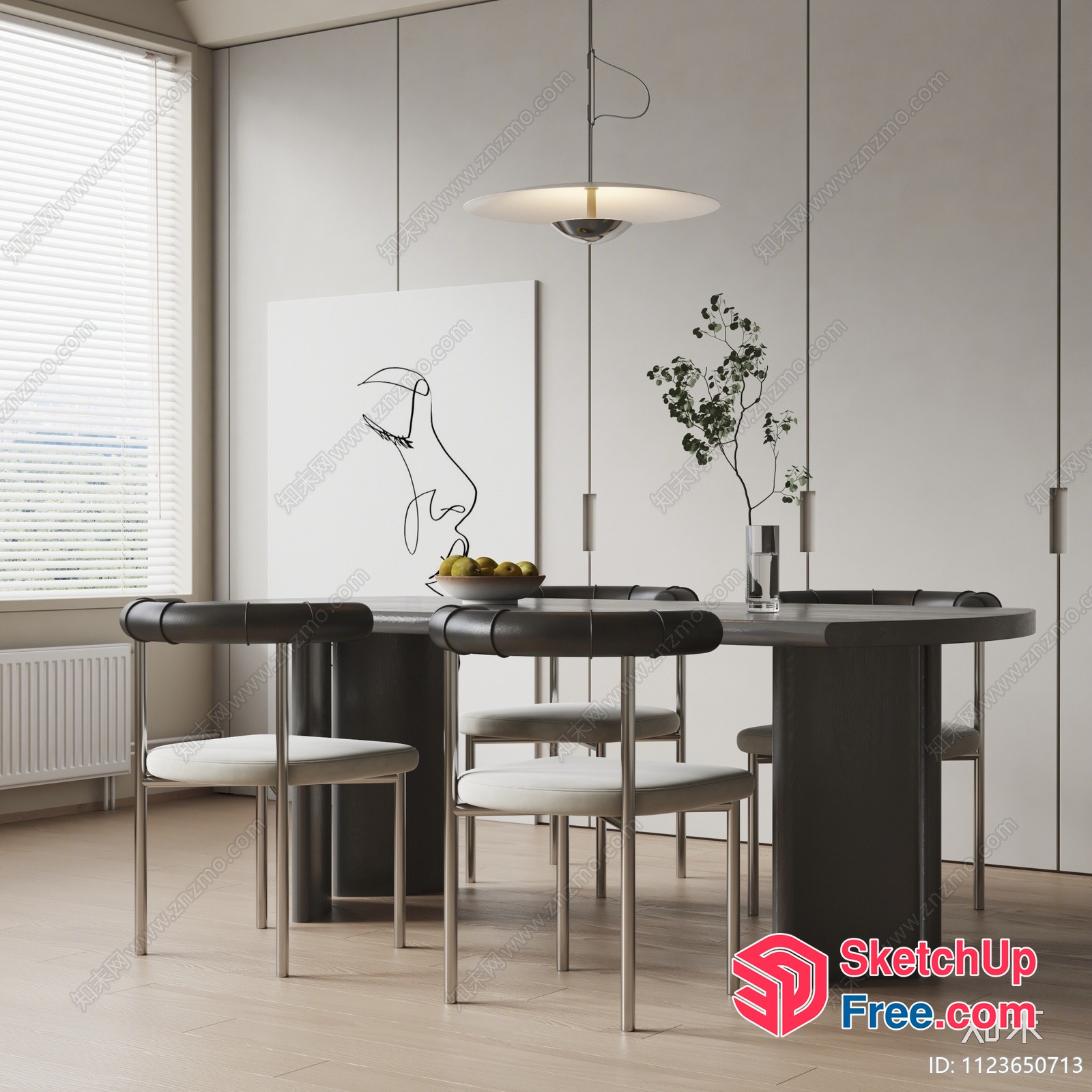 Modern Minimalist Dining Room With Sleek Furniture And Natural Light 3D SketchUp File