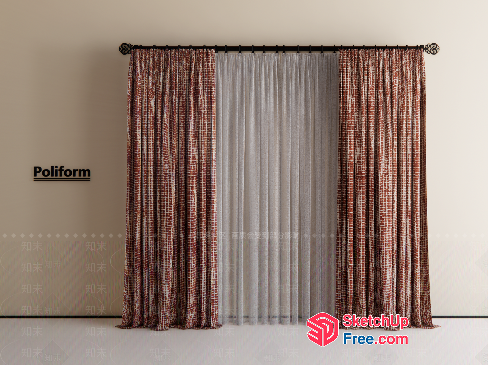 Elegant Curtains With Poliform Design 3D SketchUp File