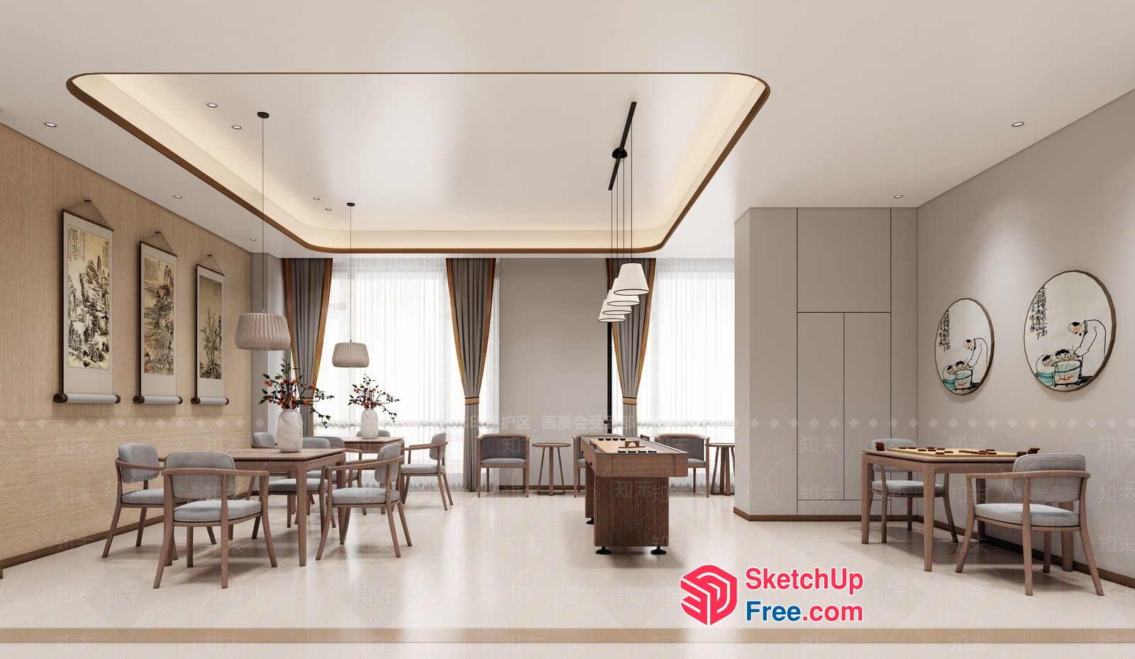 Elegant Modern Dining Room With Natural Wood Accents 3D SketchUp File