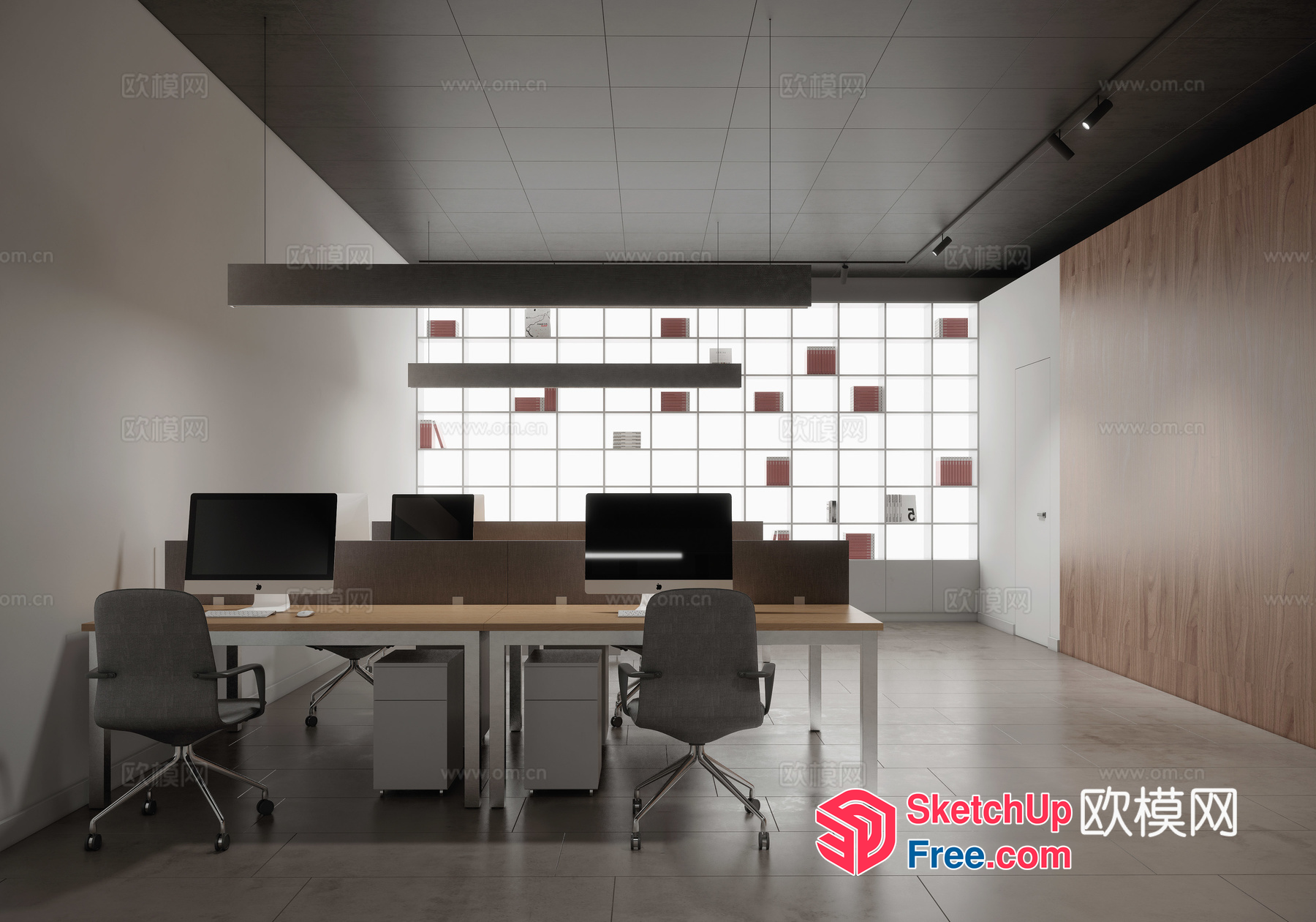 Modern Office Space With Glass Brick Wall And Minimalist Decor 3D SketchUp File