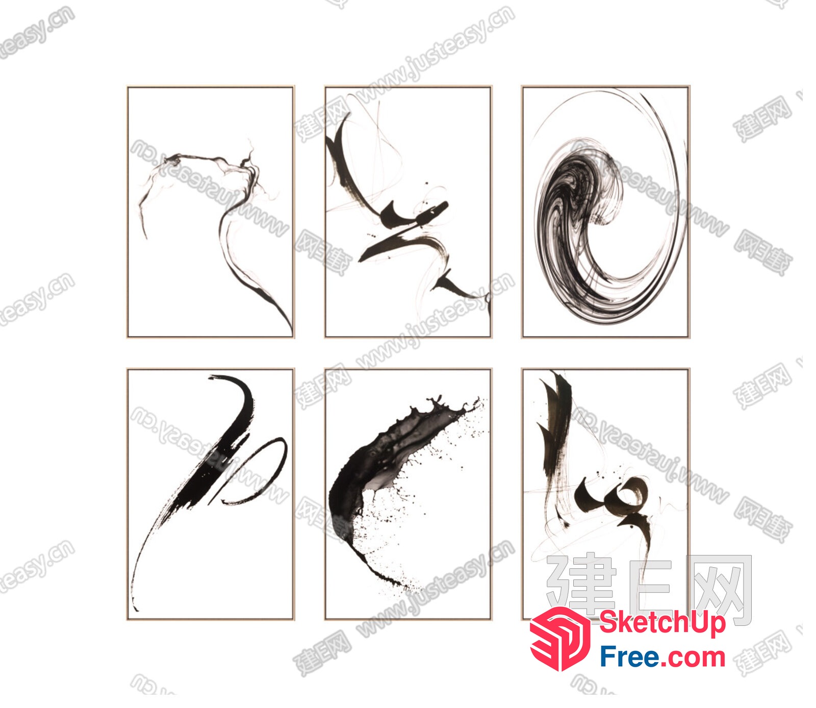 Six Black Ink Calligraphy Designs 3D SketchUp File