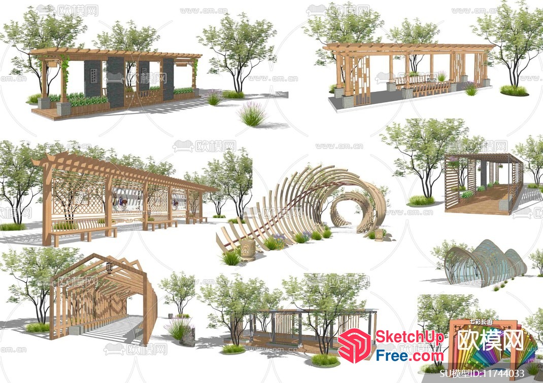 Outdoor Wooden Pergola And Staircase Design 3D SketchUp File
