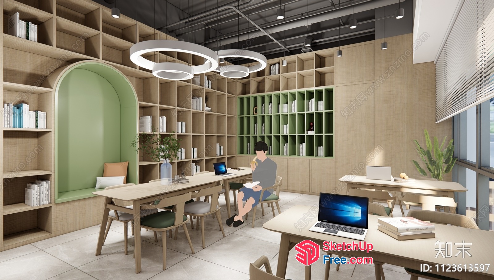 Modern Office Space With Bookcase And Shelving 3D SketchUp File