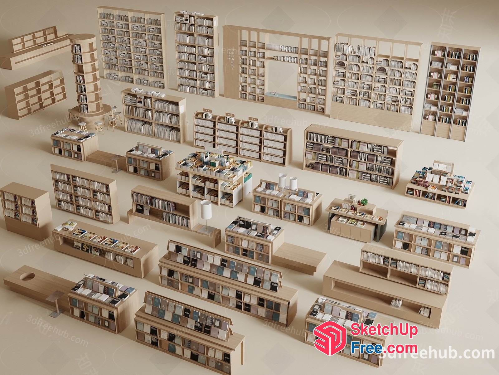 Modern Library Bookshelf Collection 3D SketchUp File