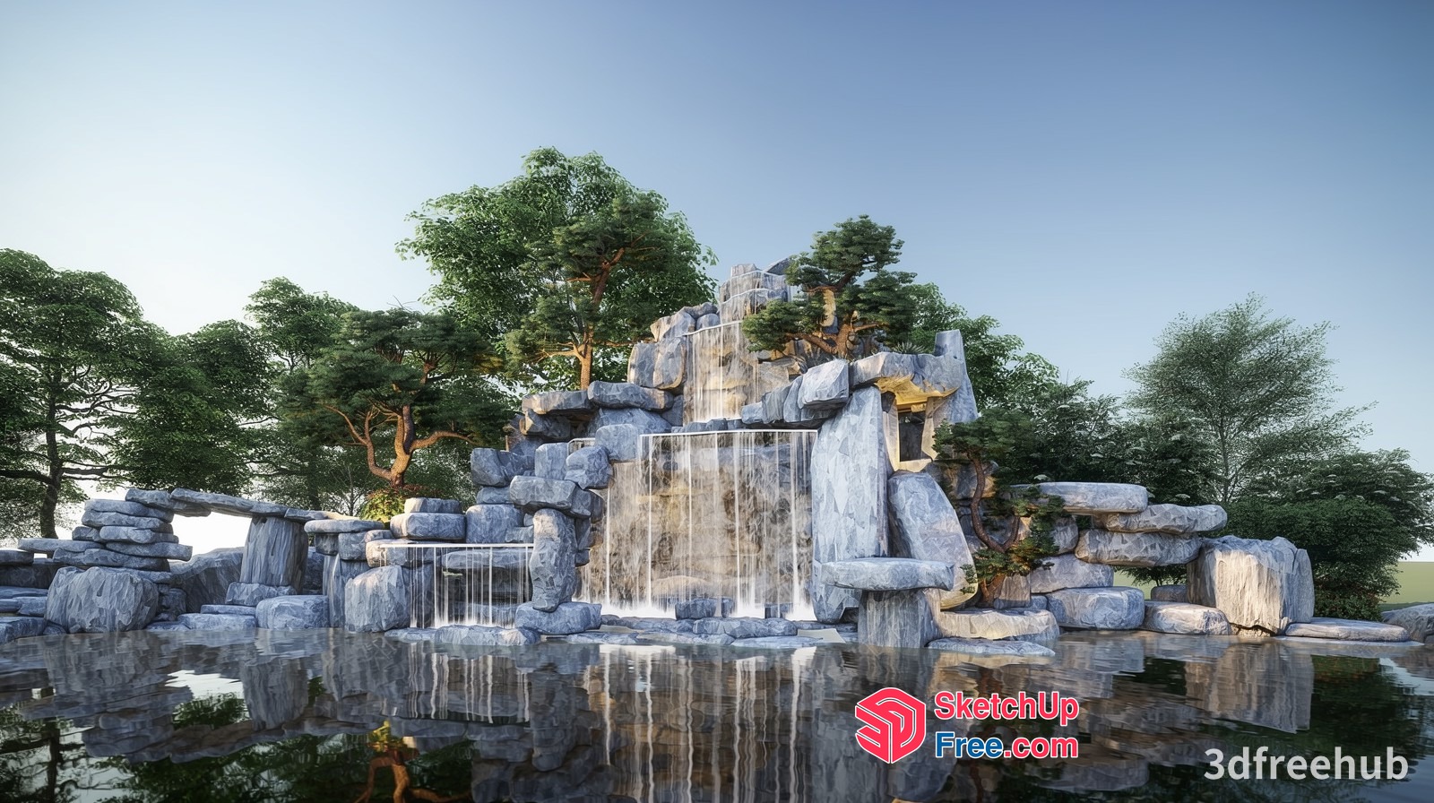 Japanese Style Waterfall And Rock Formation 3D SketchUp File