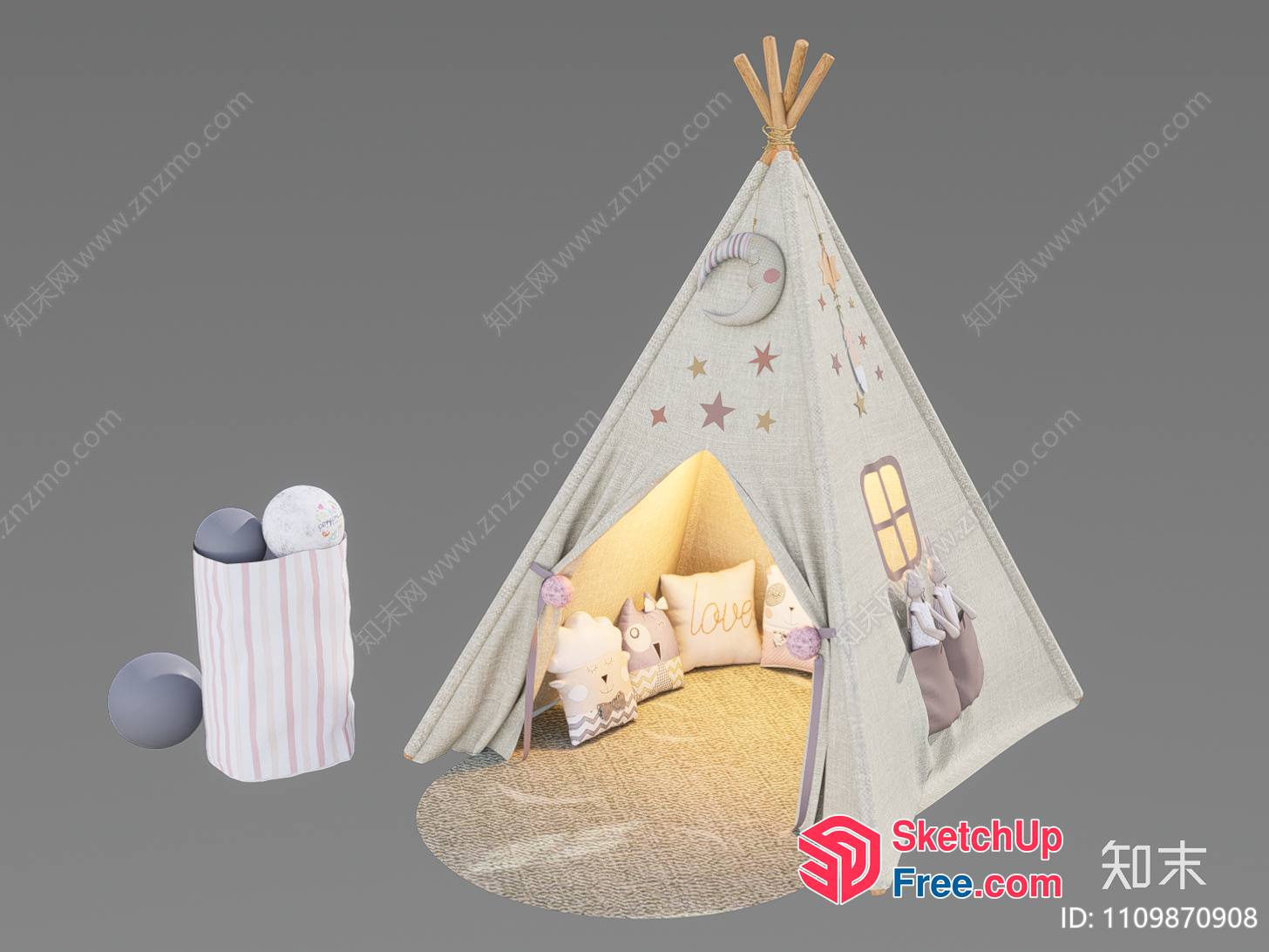Cozy Kids' Playhouse With Stuffed Animals And Pillows 3D SketchUp File