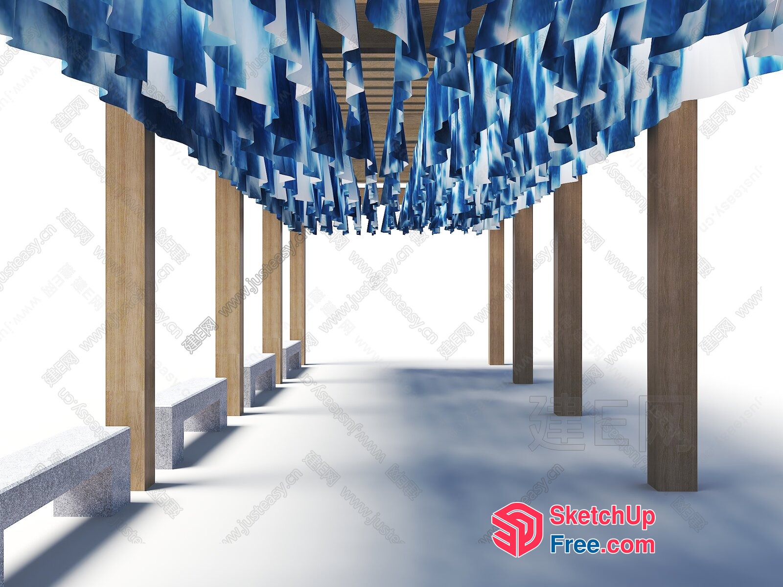 Elegant Blue Fabric Hanging Installation 3D SketchUp File