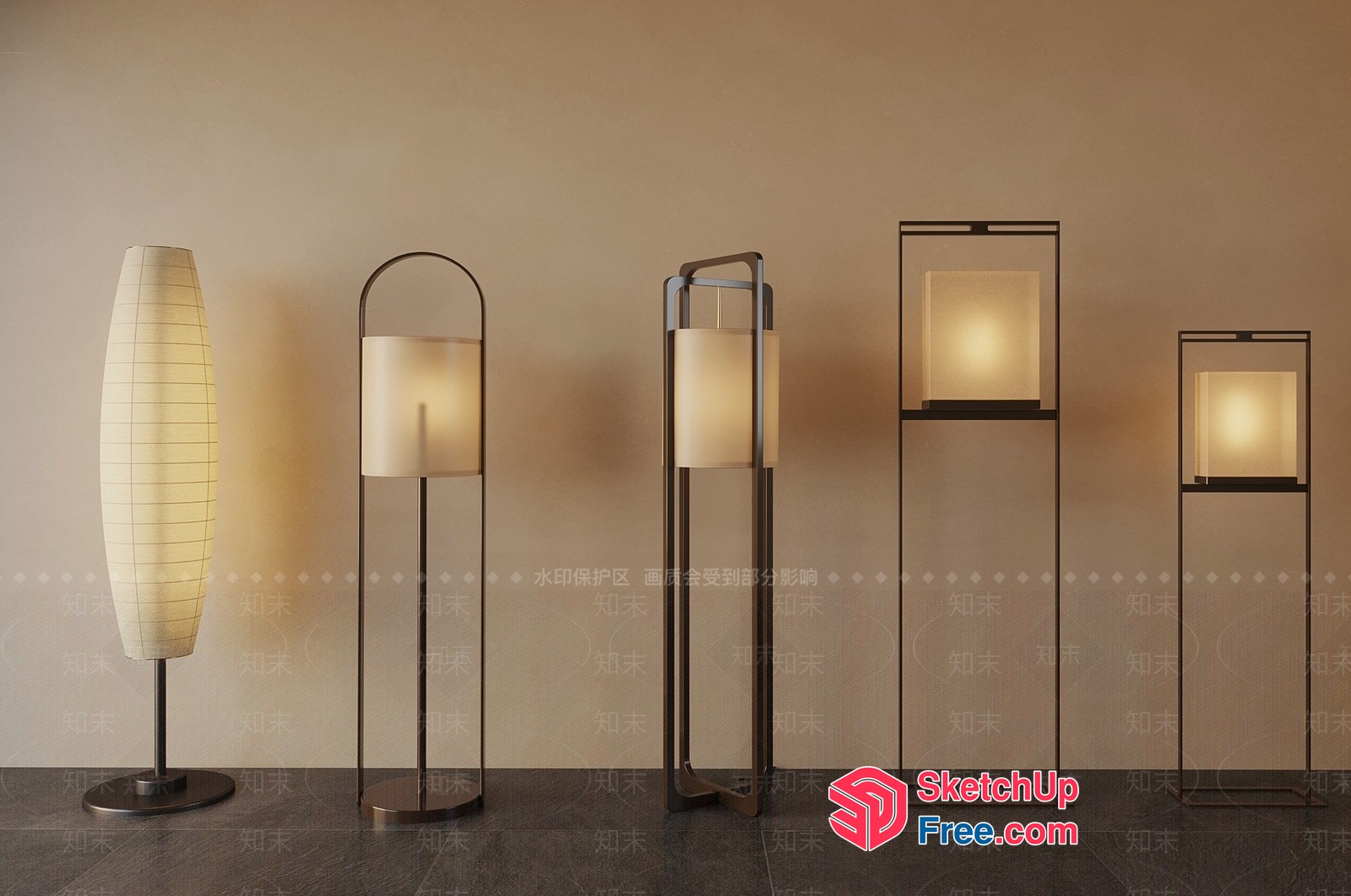 Modern Japanese Style Floor Lamps Collection 3D SketchUp File