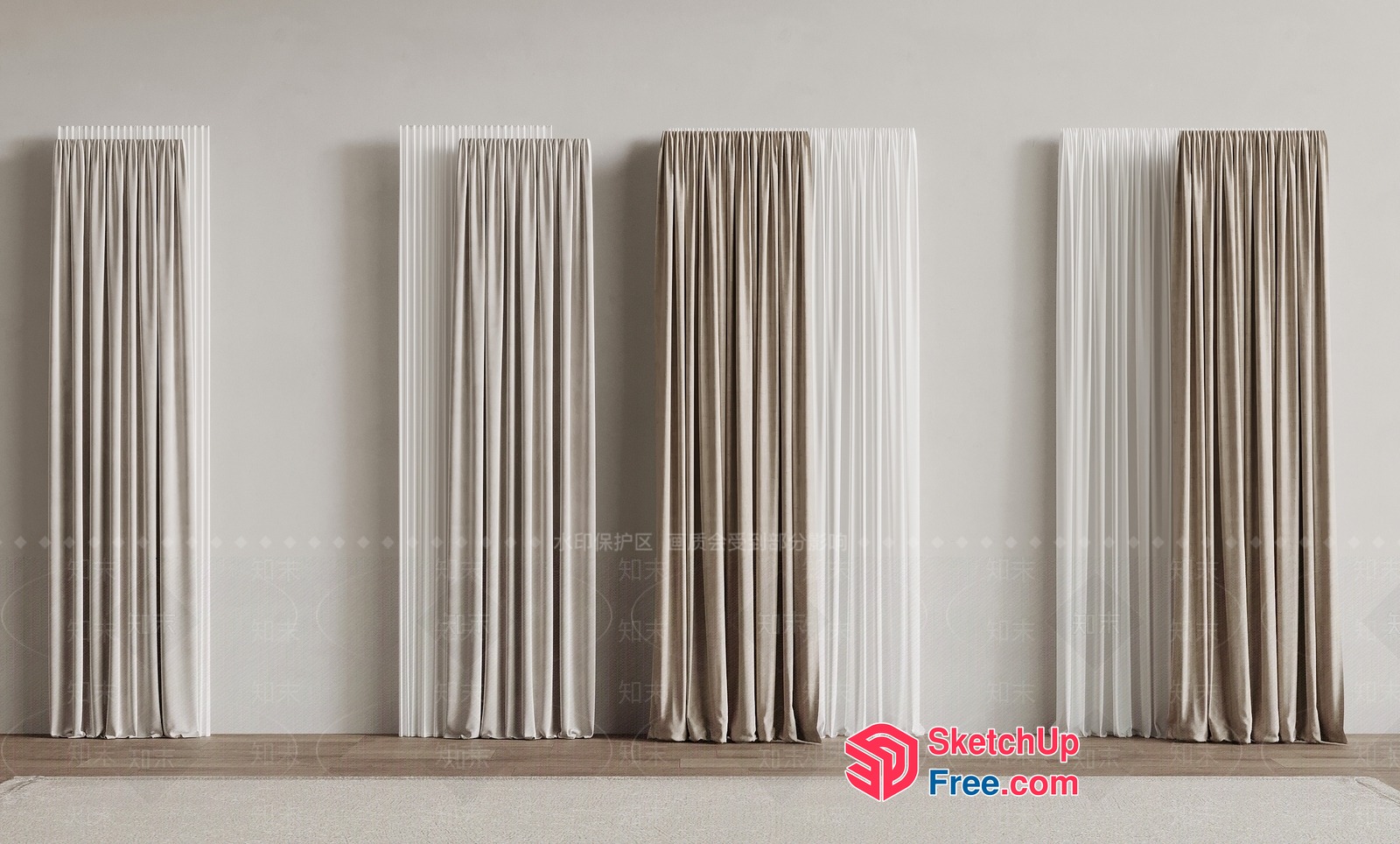 Elegant Pleated Curtains In Neutral Colors 3D SketchUp File