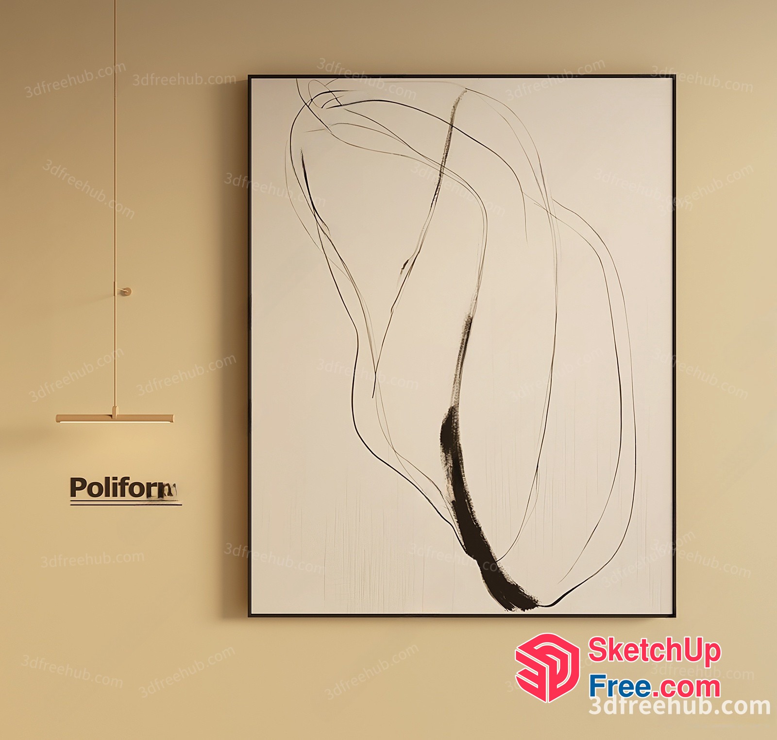 Abstract Minimalist Artwork With Curved Lines 3D SketchUp File