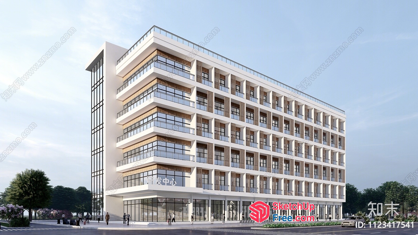 Modern Office Building With Glass Curtain Wall 3D SketchUp File