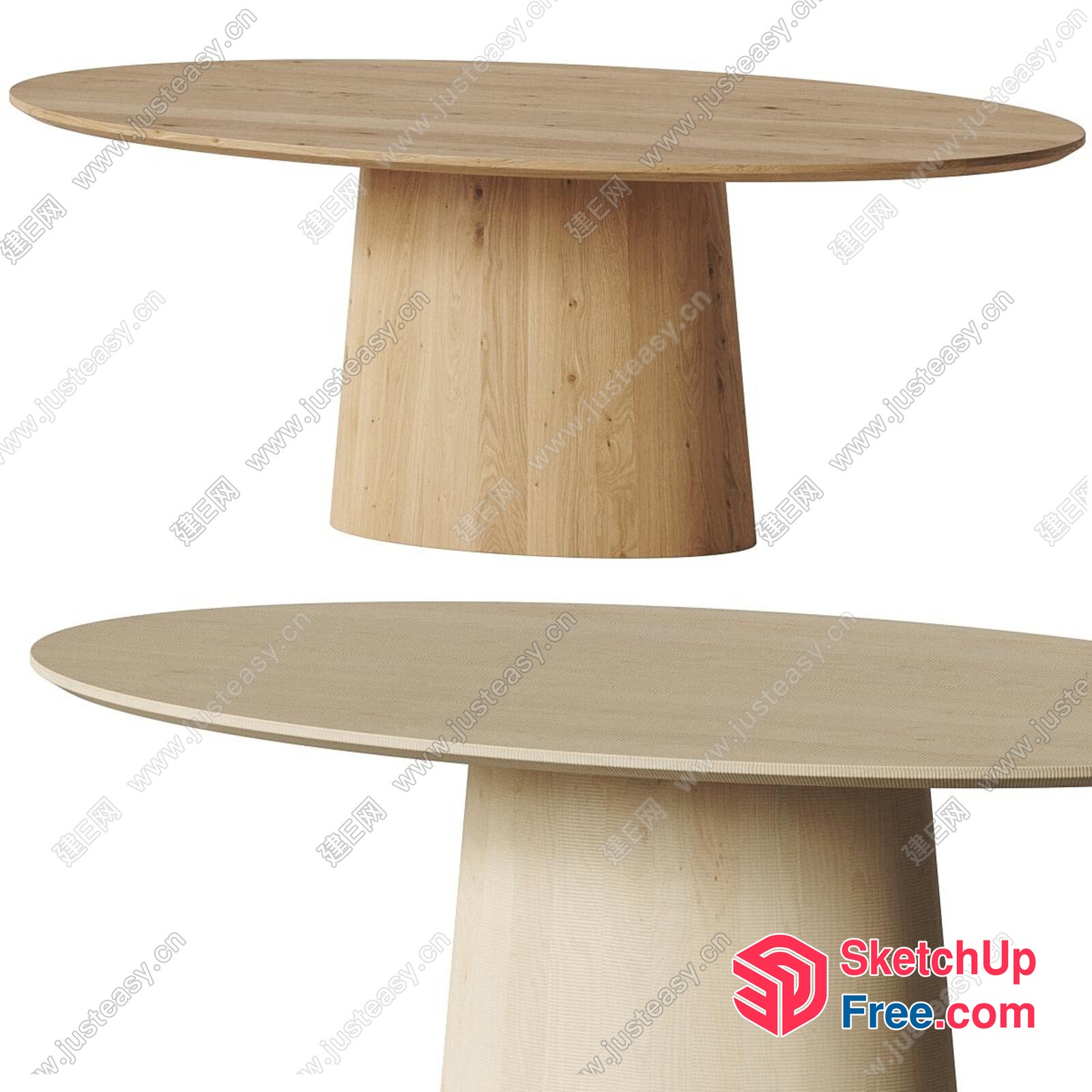 Round Table With Light Wood Pedestal 3D SketchUp File