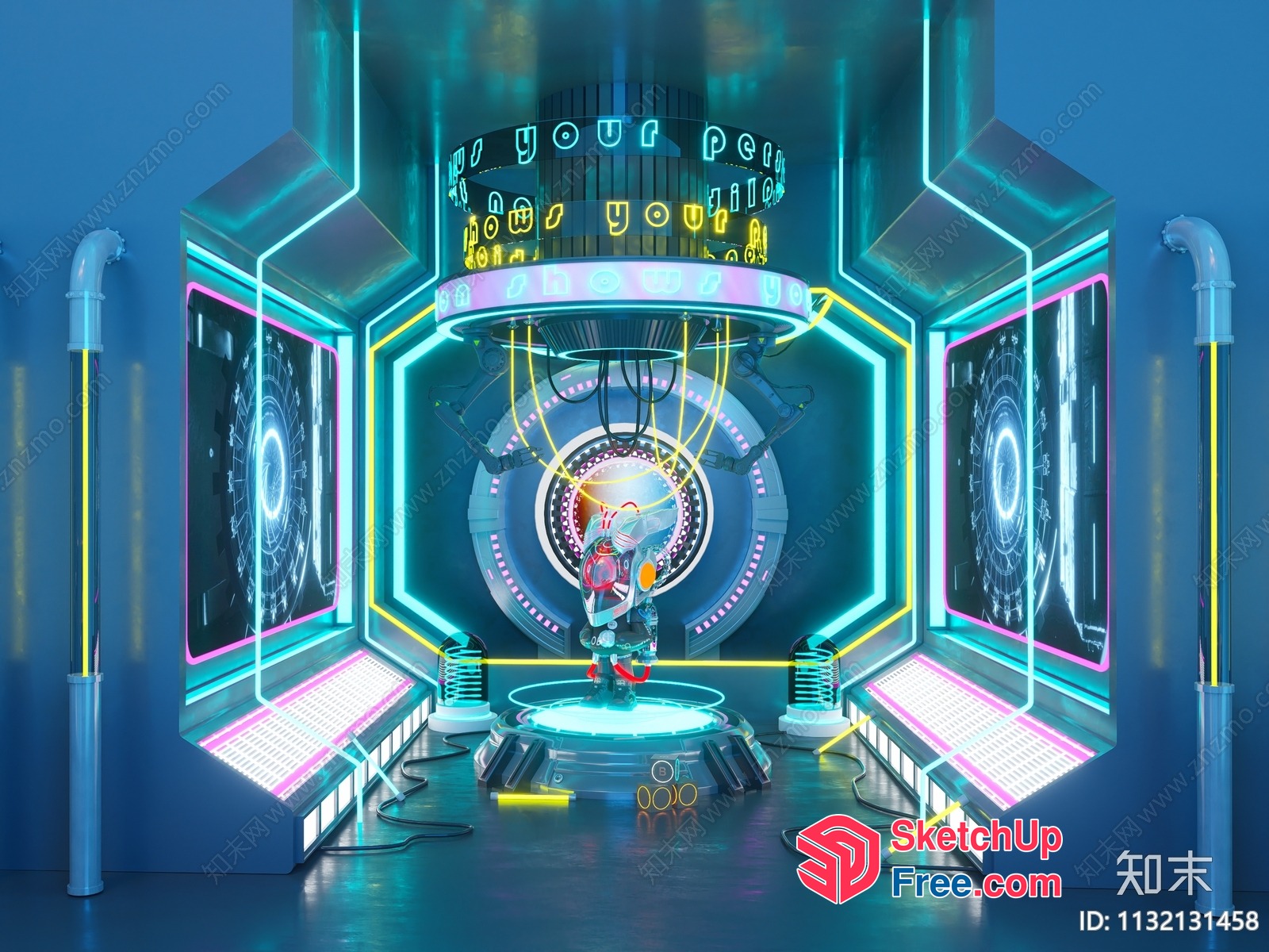 Futuristic Neon-Lit Room With Sci-Fi Decorations 3D SketchUp File