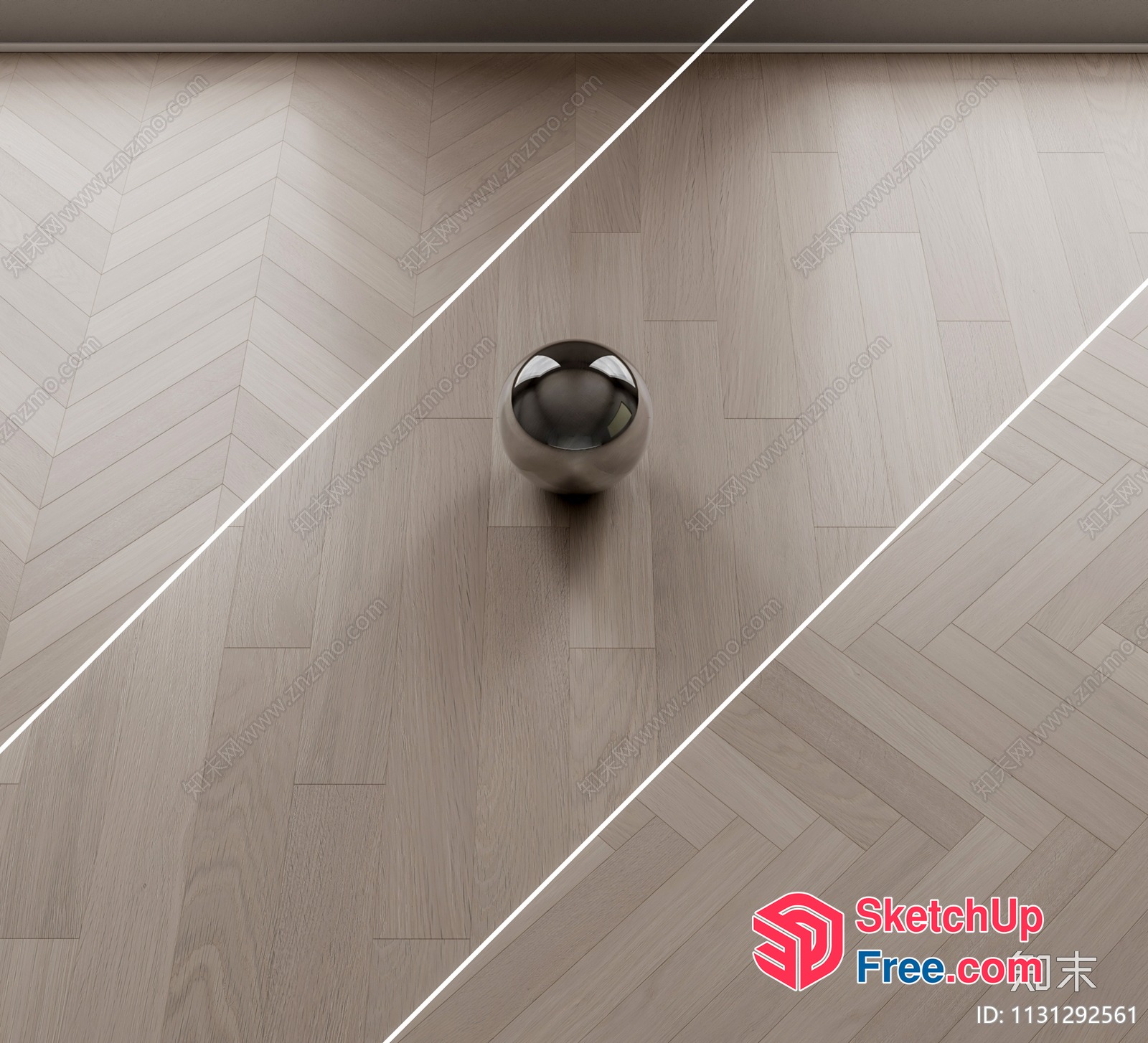 A Single Silver Ball On A Light Wood Floor 3D SketchUp File