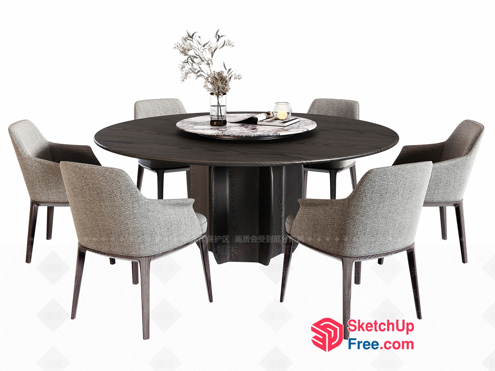 Elegant Round Dining Table With Six Chairs 3D SketchUp File