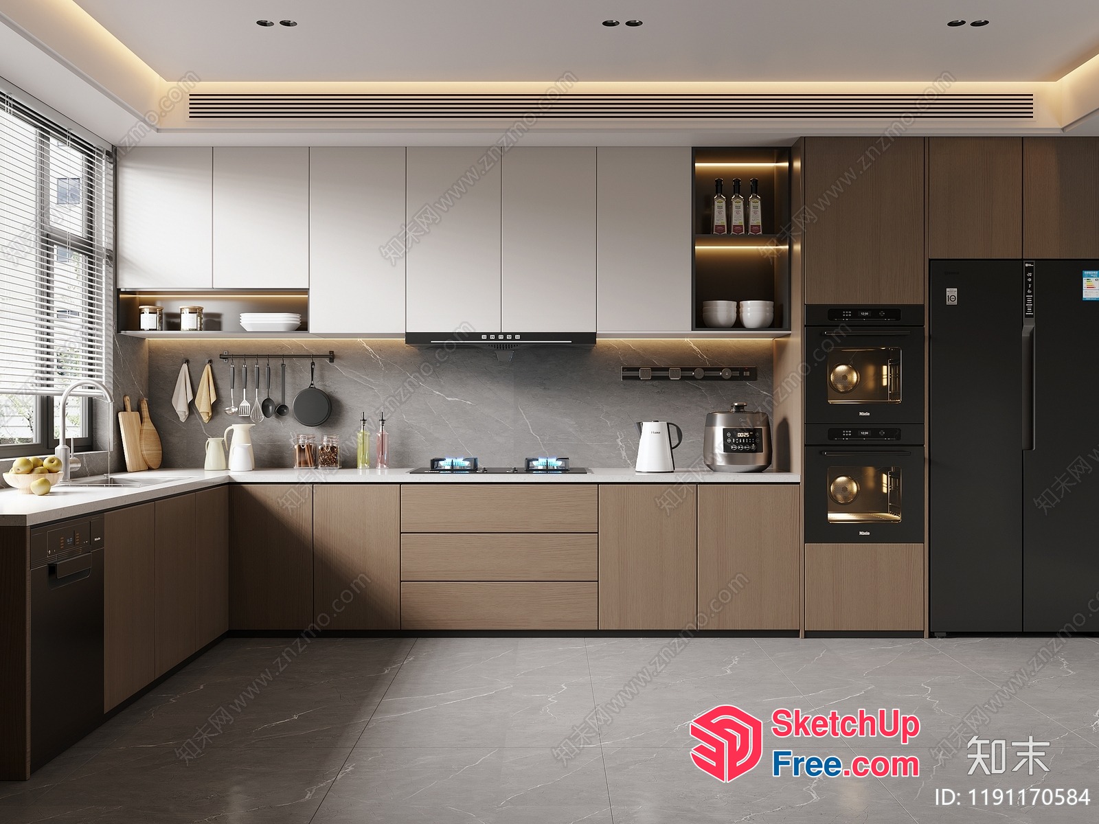 Modern Kitchen Interior With Sleek Appliances And Natural Wood Accents 3D SketchUp File
