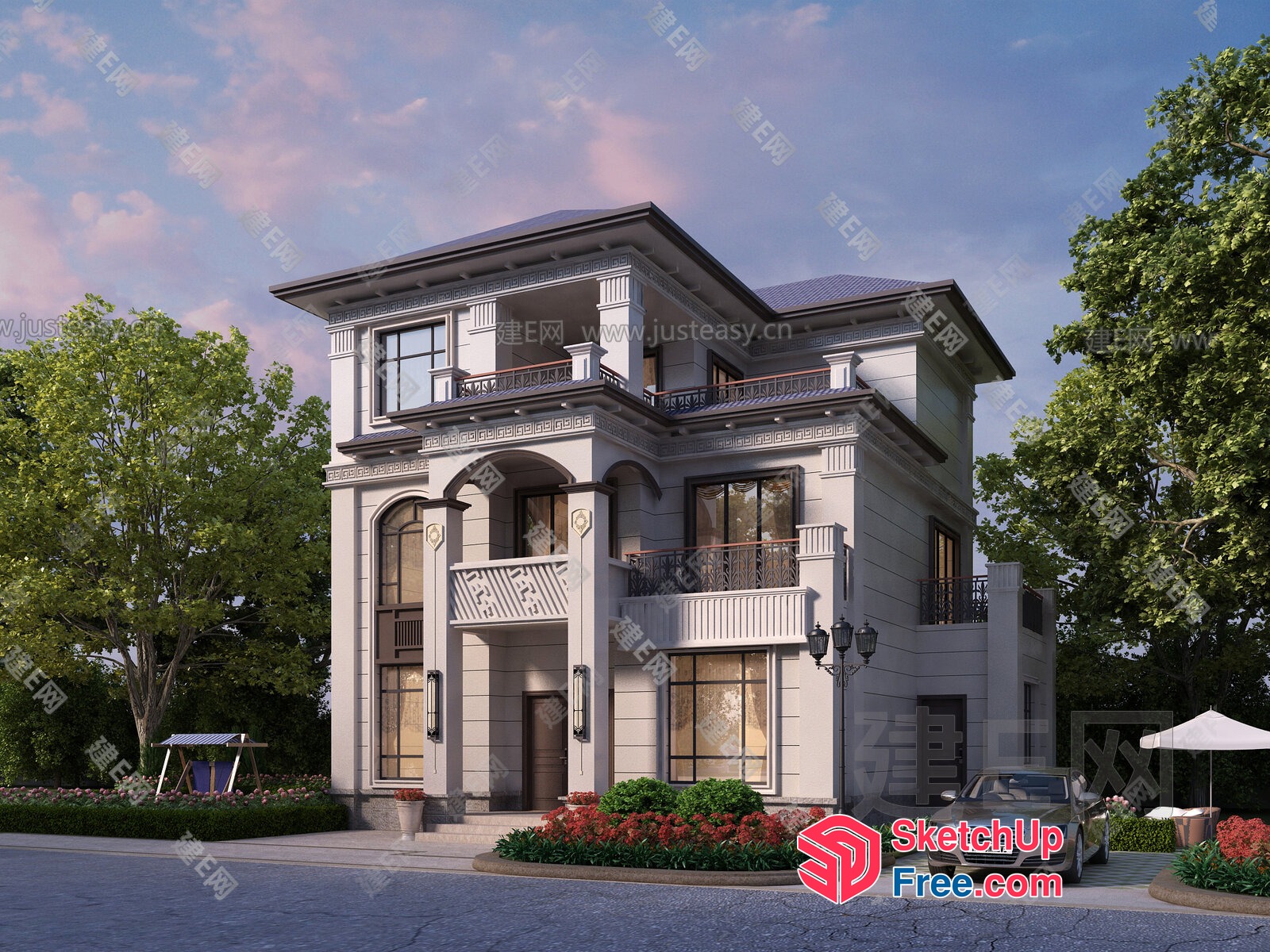 Elegant European Style Villa Exterior 3D SketchUp File
